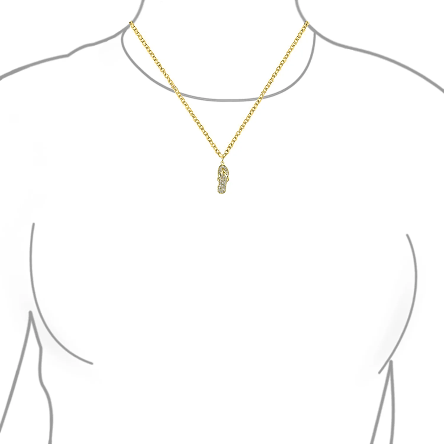 Tropical Nautical CZ Flip Flop Sandal Pendant Necklace 14K Gold Plated Silver - Image 5