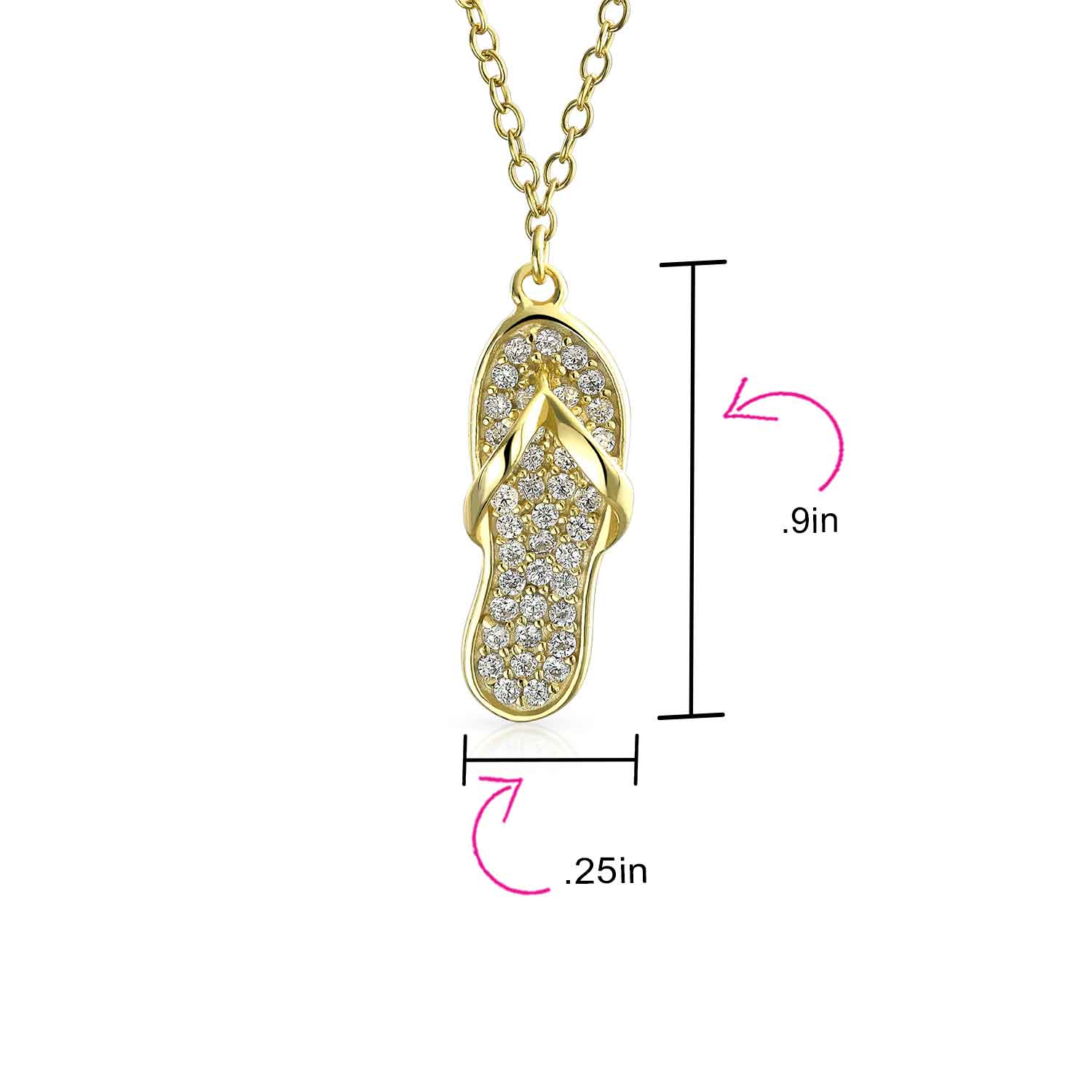 Tropical Nautical CZ Flip Flop Sandal Pendant Necklace 14K Gold Plated Silver - Image 7