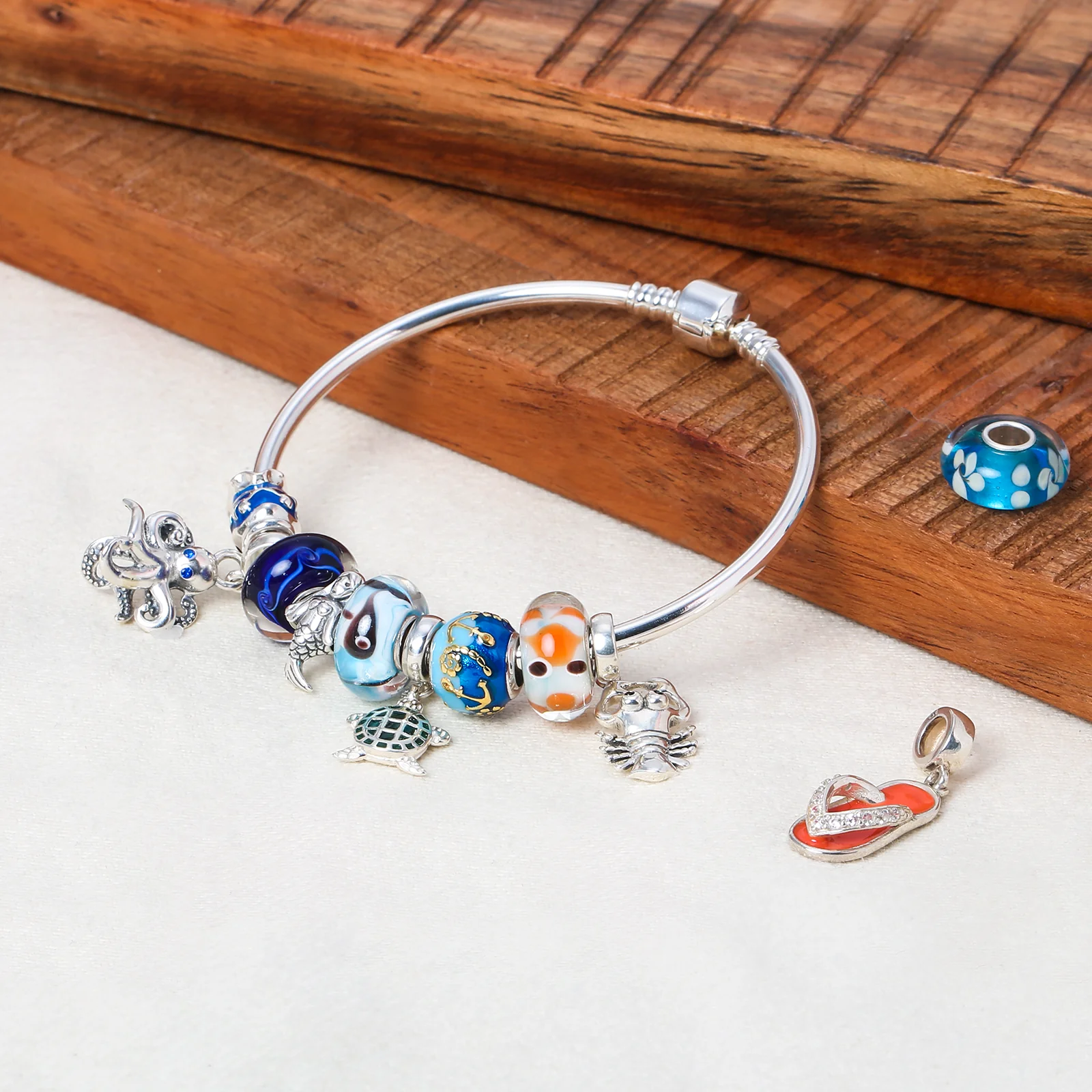 Tropical Ocean Blue Sea Turtle Charm Bead Sterling Silver for European Bracelet - Image 4