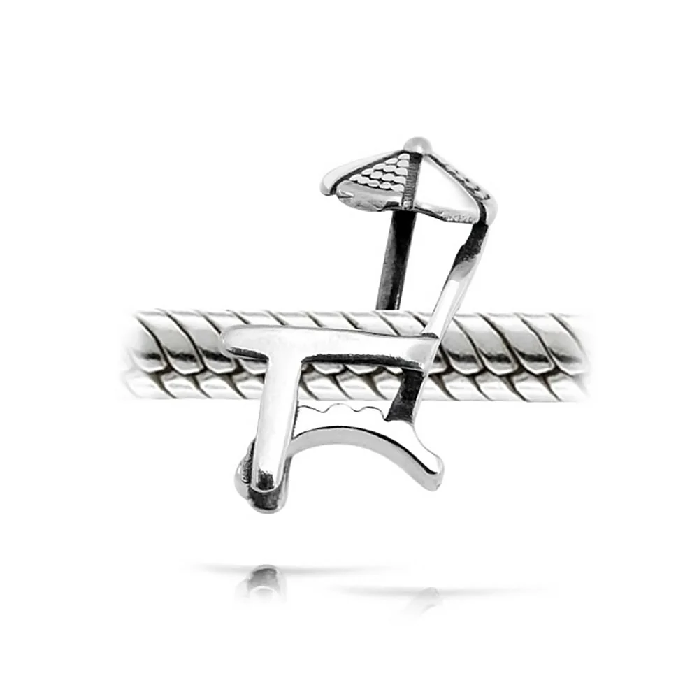 Tropical Umbrella Lounge Beach Chair Charm Bead .925 Sterling Silver Fits European Bracelets - Image 2