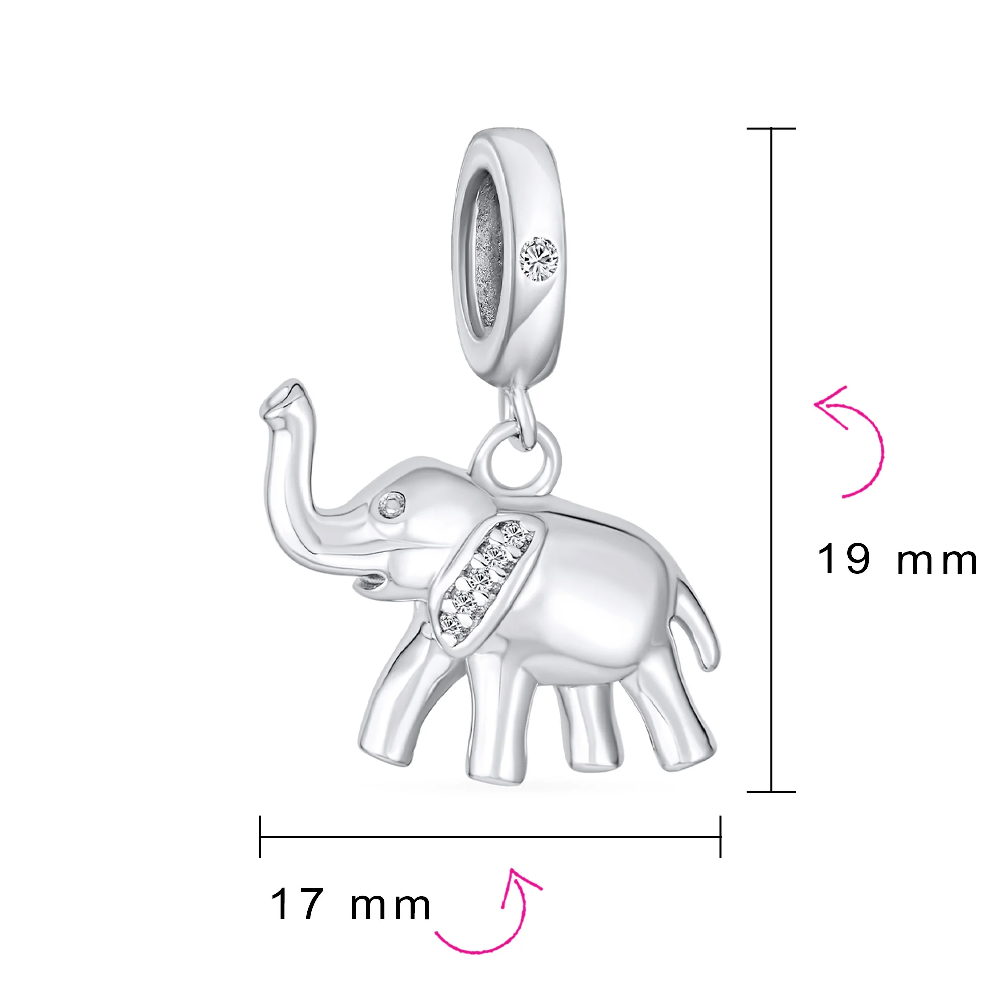 Trunk Up Elephant Dangle Charm Bead Sterling Silver for European Bracelet - Image 4