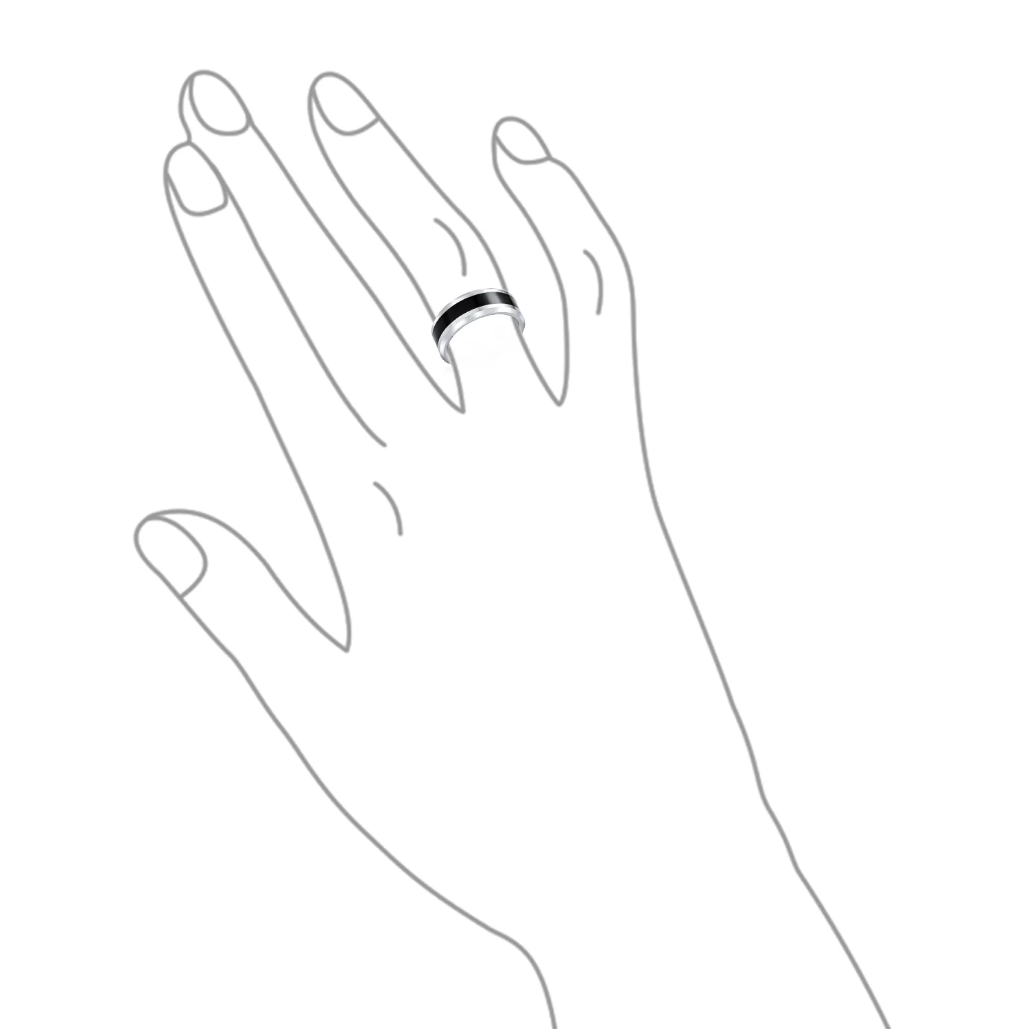 Simple Two Tone Black Center Titanium Band Ring Silver Tone Beveled Edge 8MM - Image 3