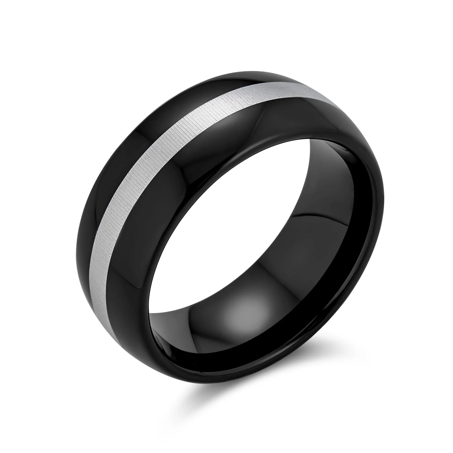 Titanium Wedding Band Black Grey Stripe Titanium Ring for Men Comfort Fit