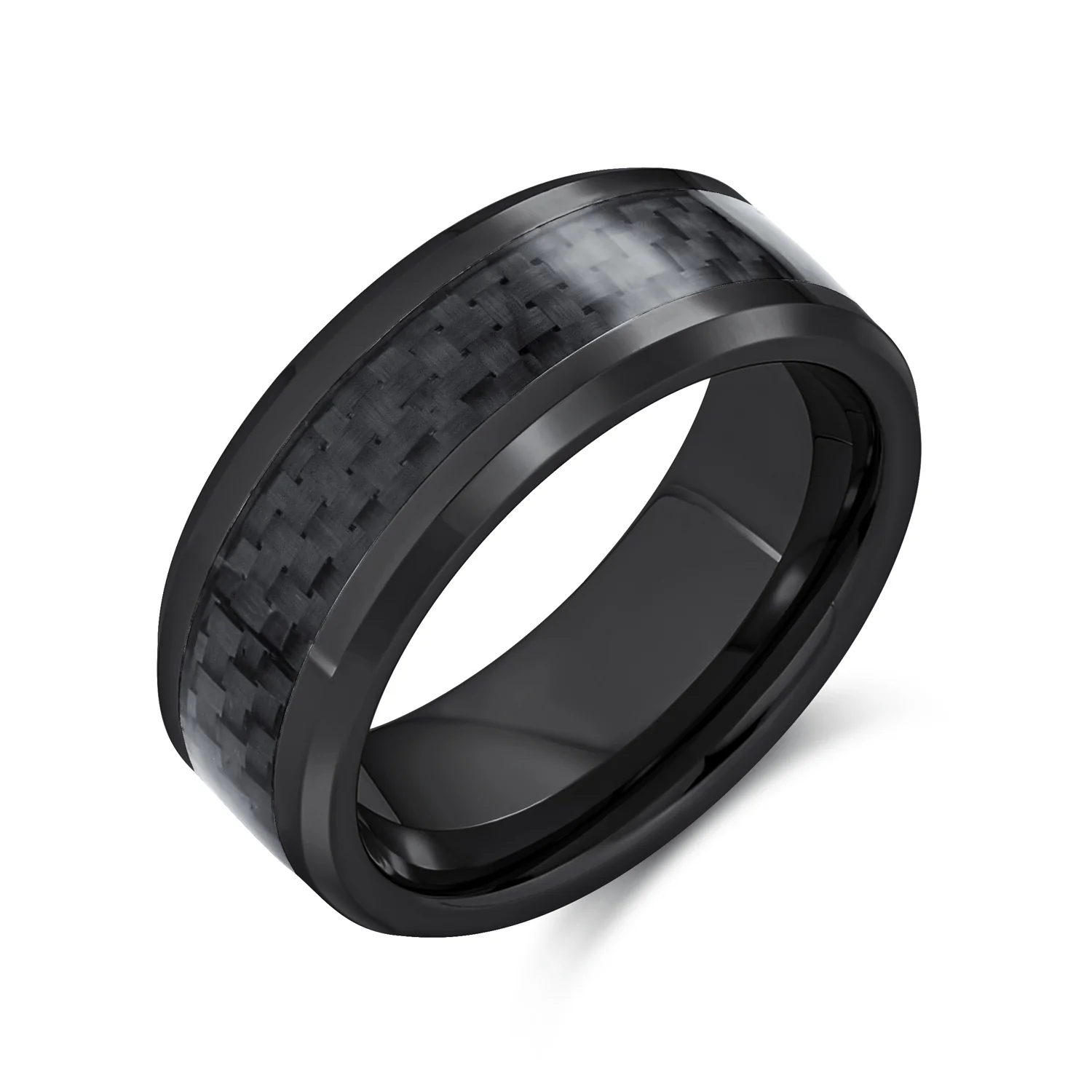 Unisex Tungsten Wedding Band Ring with Simulated Blue Opal Inlay for Couples - Image 2