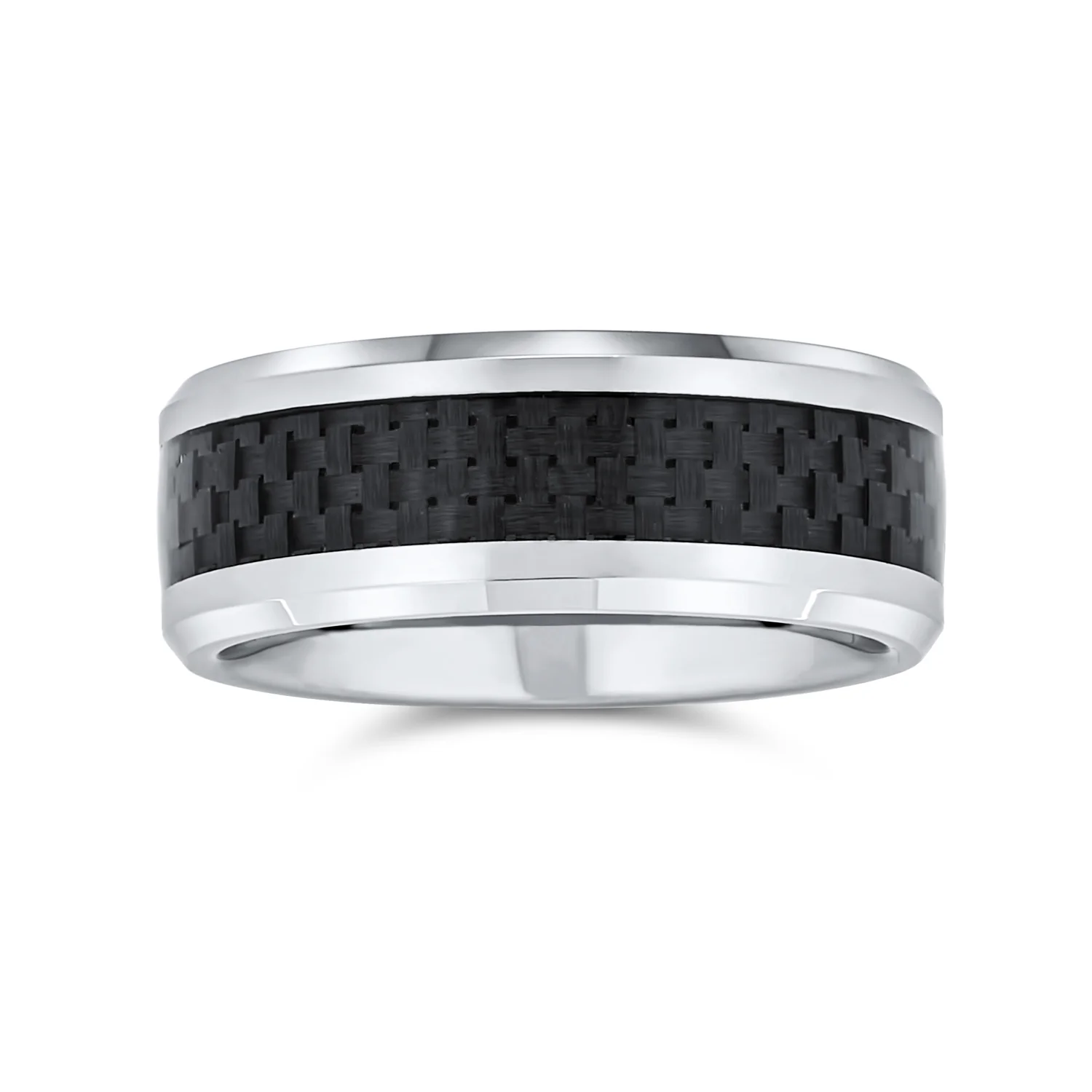 Unisex Tungsten Wedding Band Ring with Simulated Blue Opal Inlay for Couples - Image 3