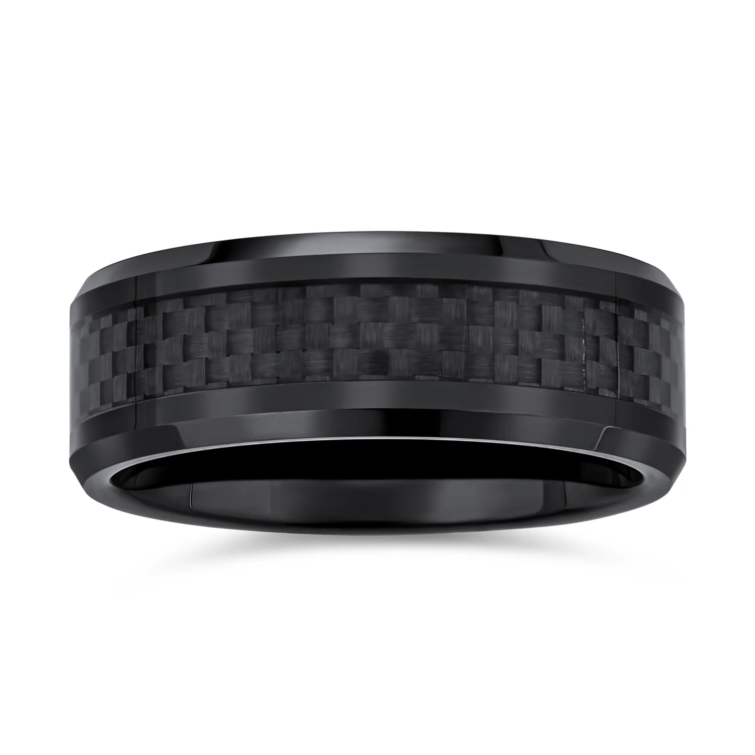Unisex Tungsten Wedding Band Ring with Simulated Blue Opal Inlay for Couples - Image 4