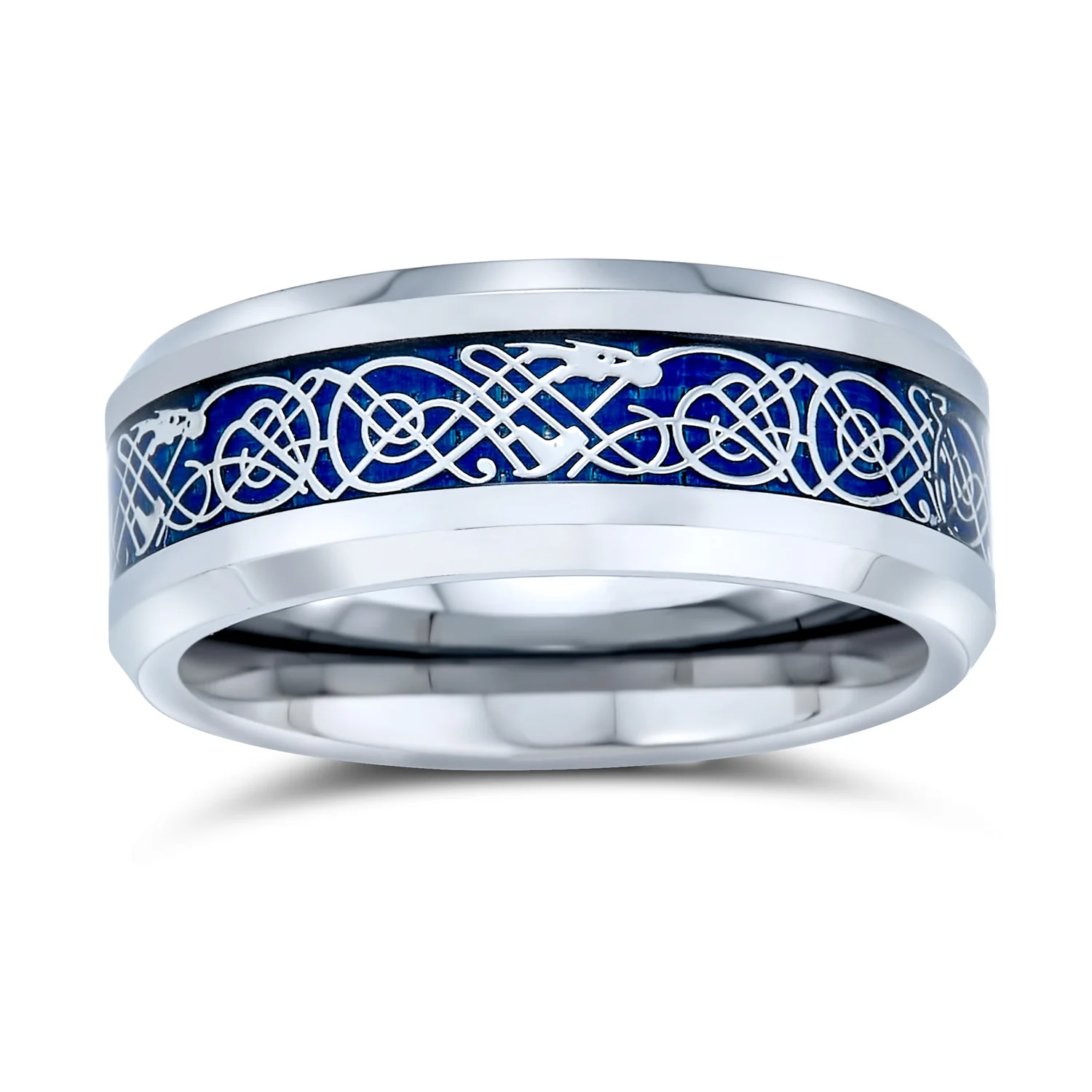 Two-Tone Celtic Dragon Knot Carbon Fiber Inlay Wedding Band Ring 8MM Titanium - Image 10