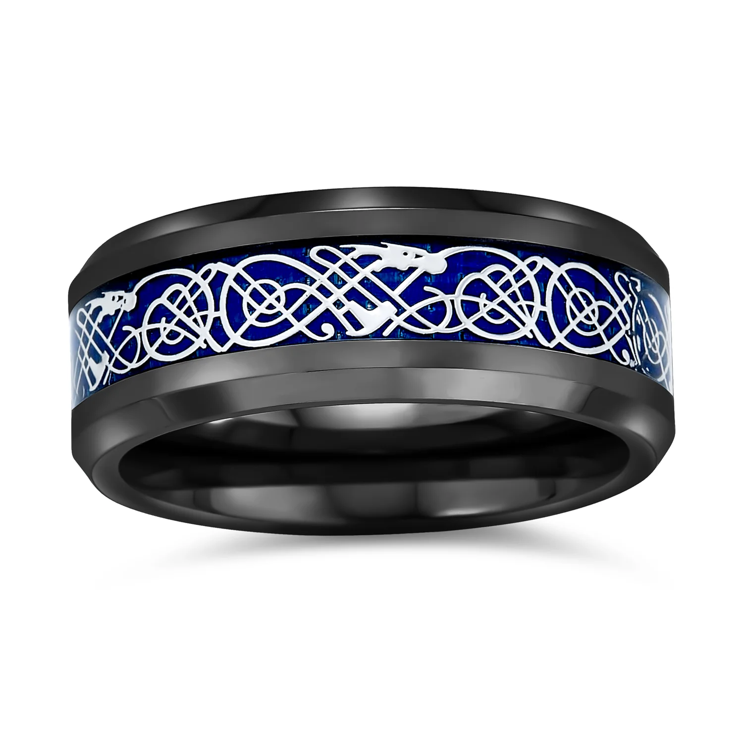Two-Tone Celtic Dragon Knot Carbon Fiber Inlay Wedding Band Ring 8MM Titanium - Image 13