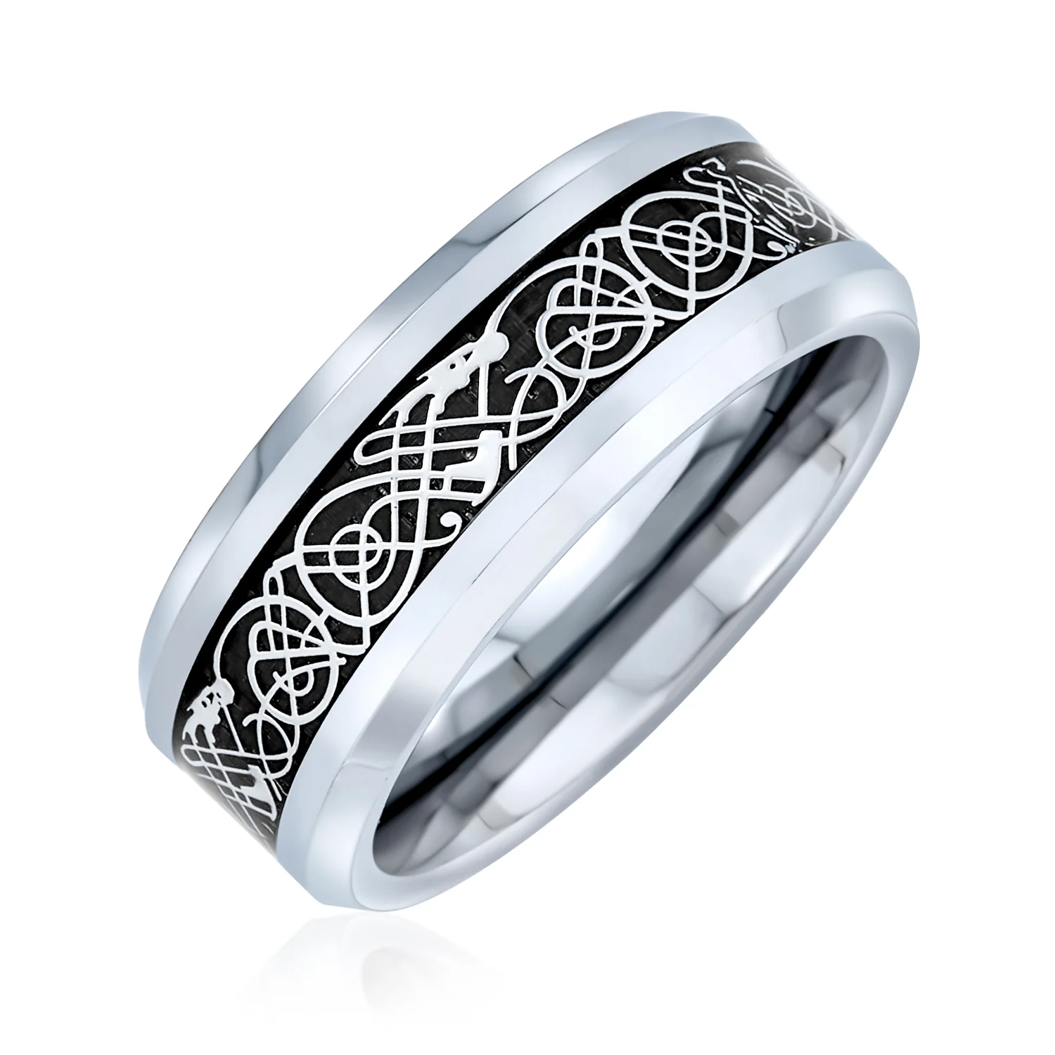 Two-Tone Celtic Dragon Knot Carbon Fiber Inlay Wedding Band Ring 8MM Titanium - Image 3