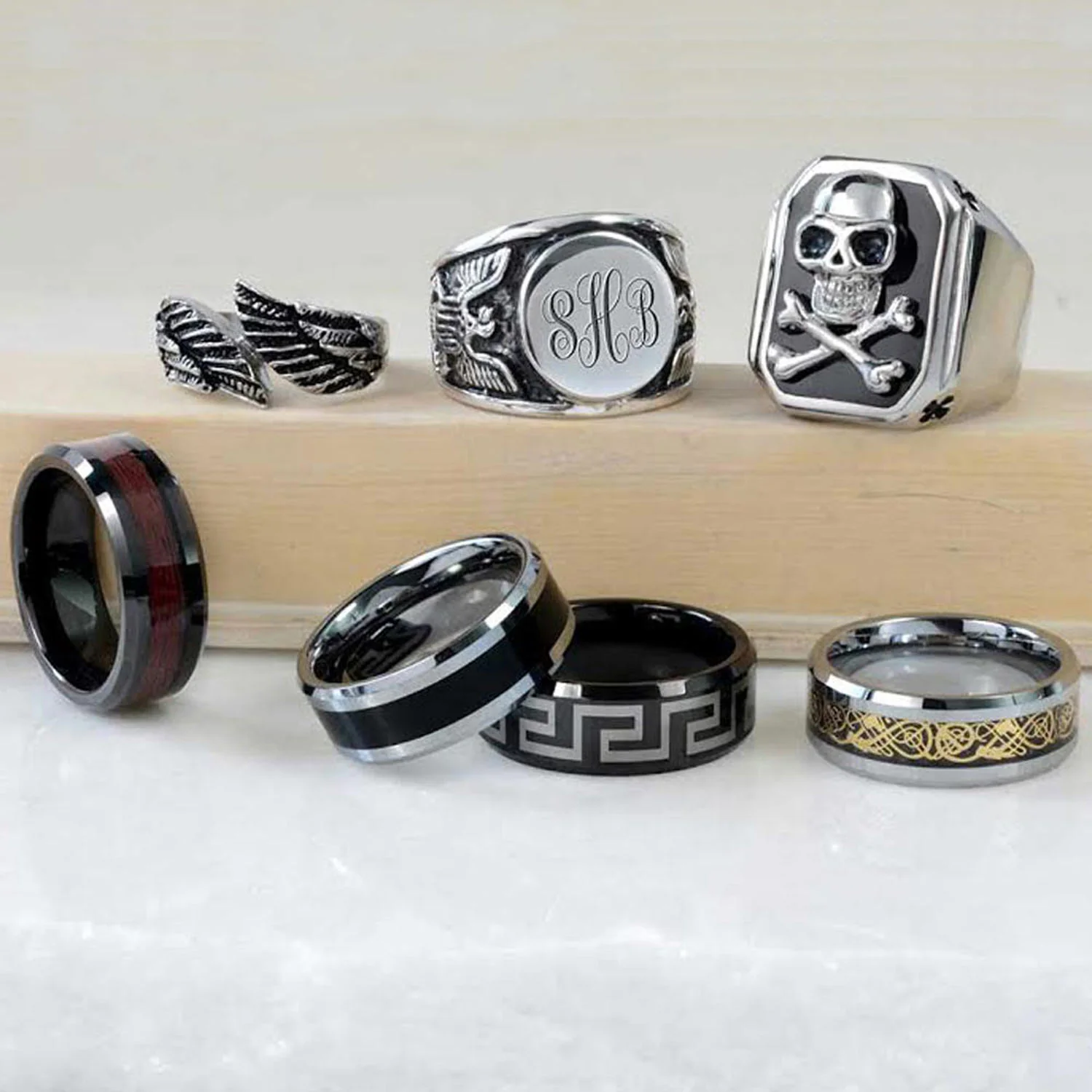 Two-Tone Celtic Dragon Knot Carbon Fiber Inlay Wedding Band Ring 8MM Titanium - Image 39