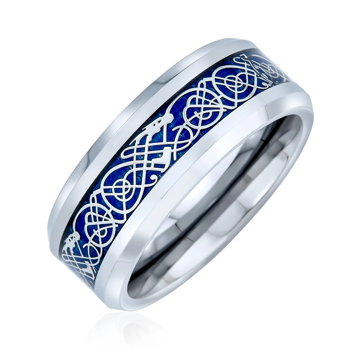 Two-Tone Celtic Dragon Knot Carbon Fiber Inlay Wedding Band Ring 8MM Titanium - Image 4