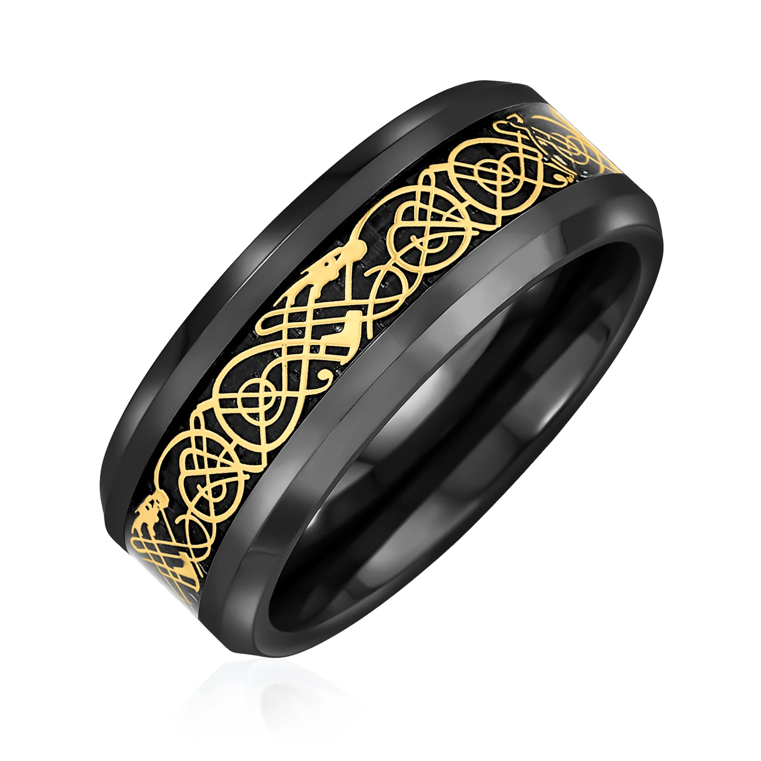 Two-Tone Celtic Dragon Knot Carbon Fiber Inlay Wedding Band Ring 8MM Titanium - Image 6