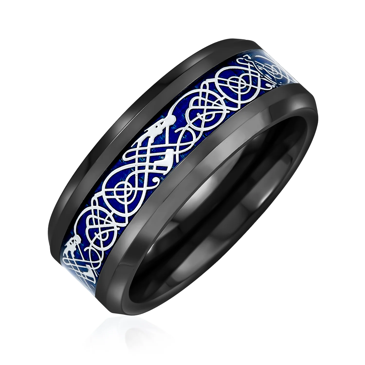 Two-Tone Celtic Dragon Knot Carbon Fiber Inlay Wedding Band Ring 8MM Titanium - Image 7