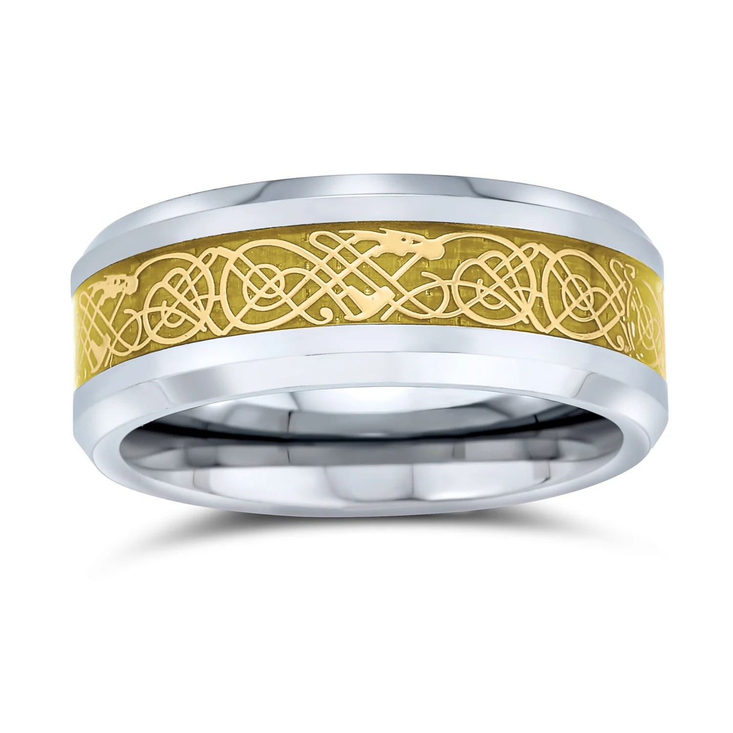 Two-Tone Celtic Dragon Knot Carbon Fiber Inlay Wedding Band Ring 8MM Titanium - Image 8