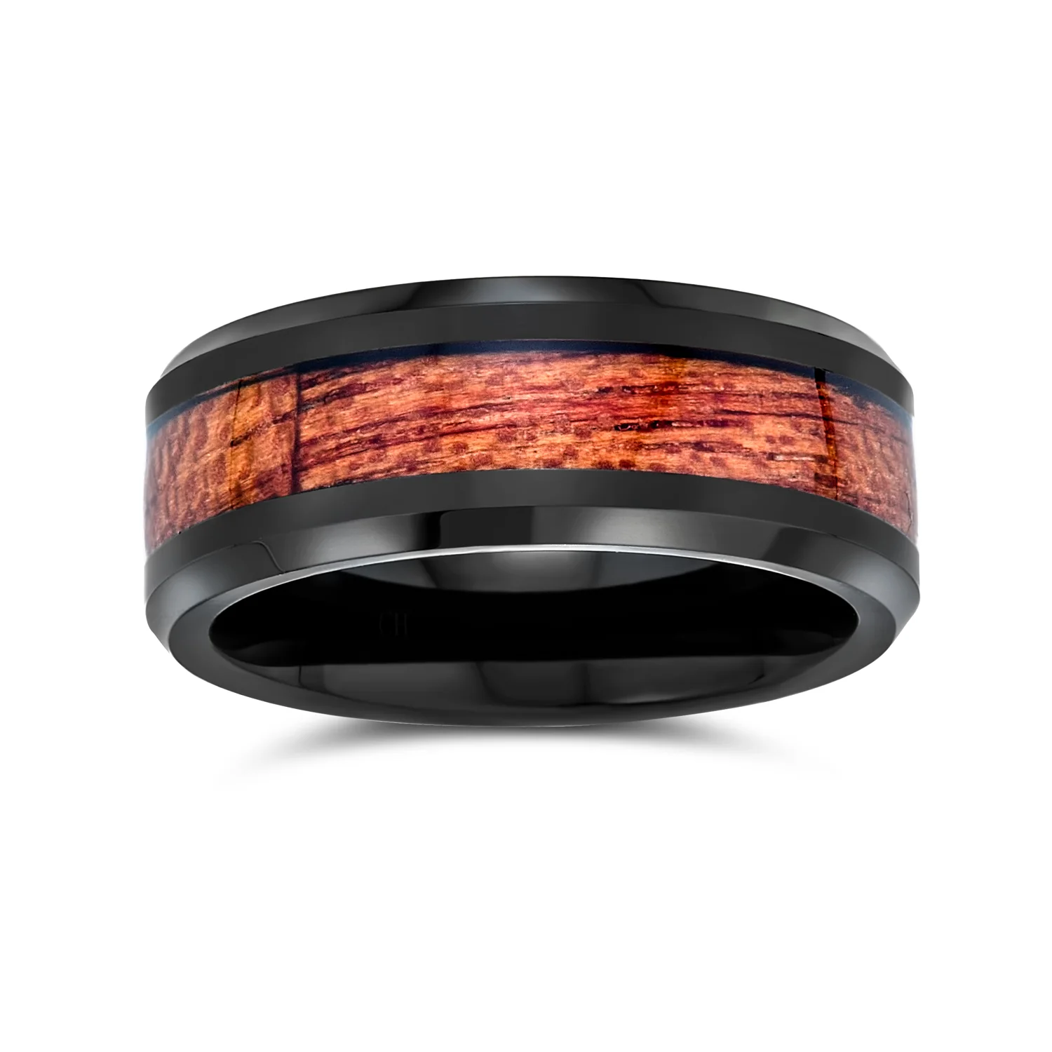 Titanium Wedding Band Ring with Koa Wood Inlay and Silver Tone Comfort Fit - Image 4