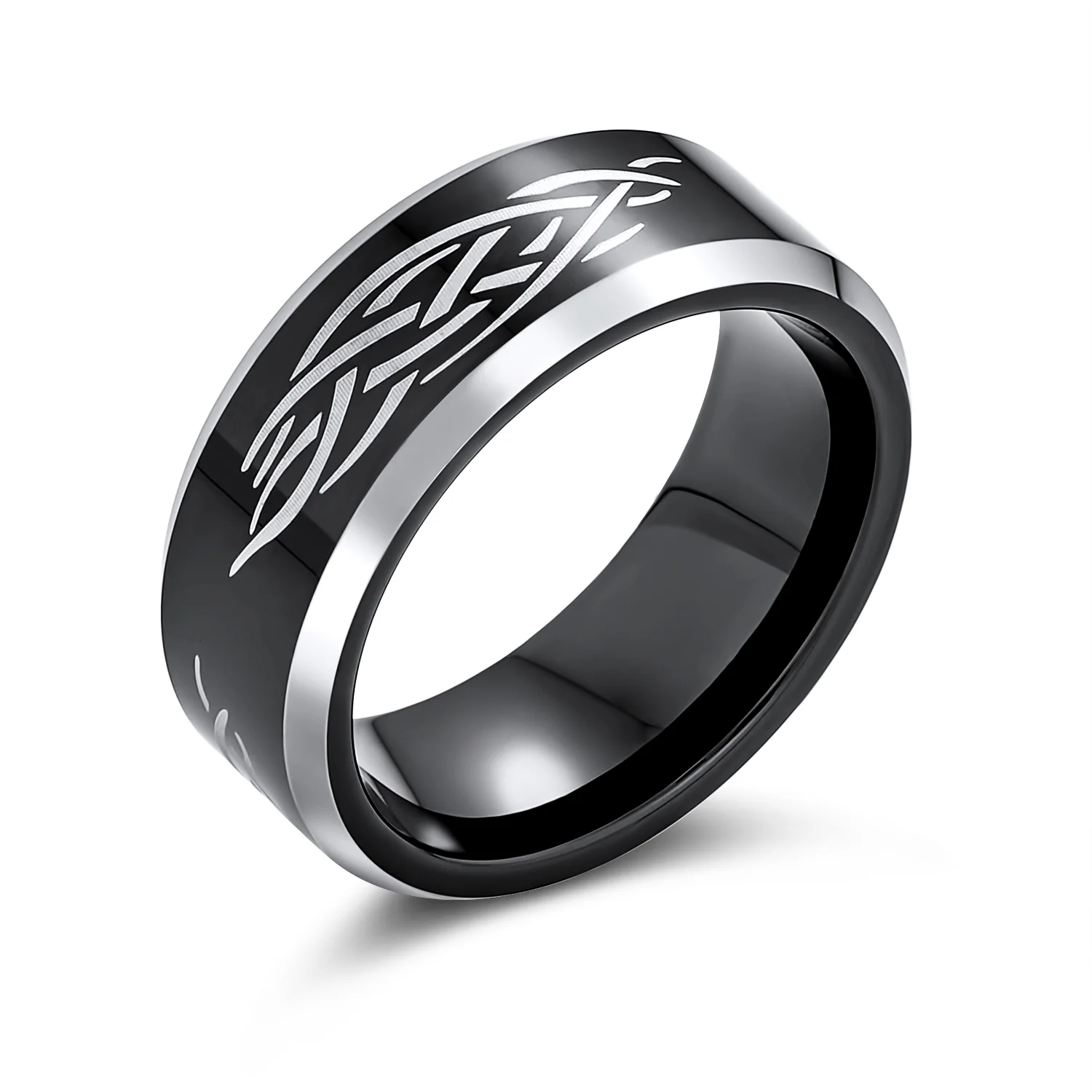 Laser Etched Catholic Religious Black Christ Thorn Titanium Band Ring 8MM