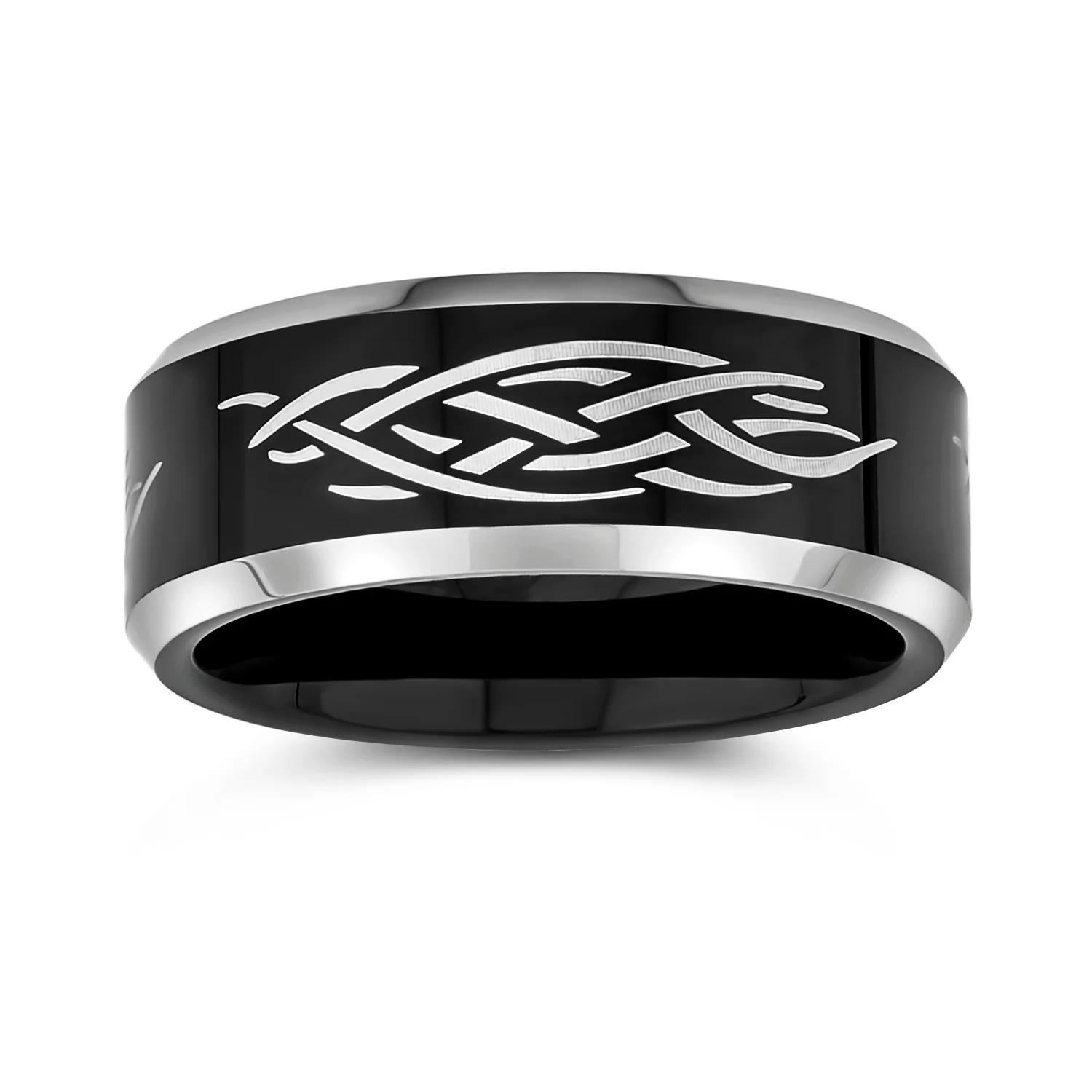 Laser Etched Catholic Religious Black Christ Thorn Titanium Band Ring 8MM - Image 2