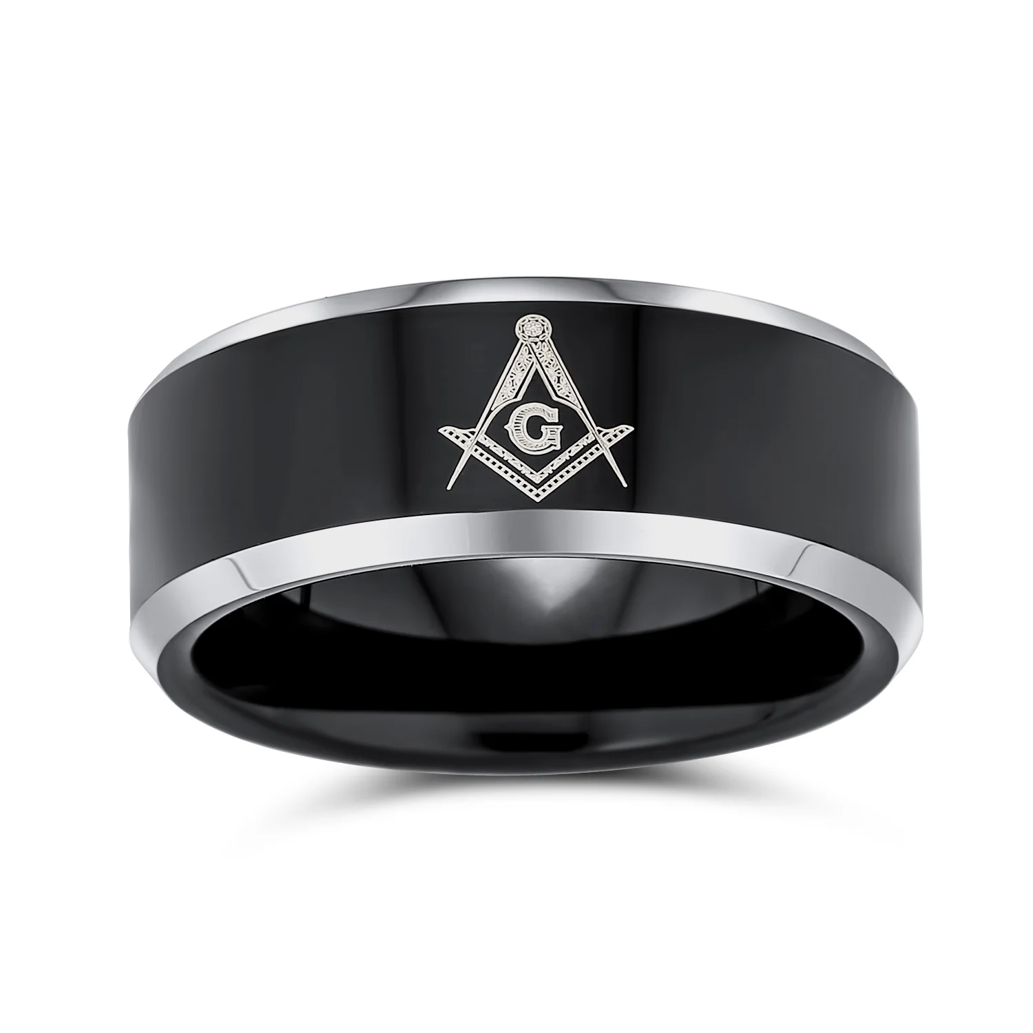 Square Compass Freemason Masonic Titanium Band Ring Silver Tone Comfort Fit 8MM - Image 3