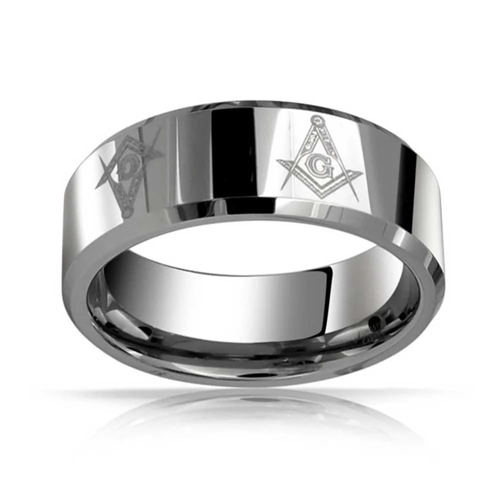 Square Compass Freemason Masonic Titanium Band Ring Silver Tone Comfort Fit 8MM - Image 4