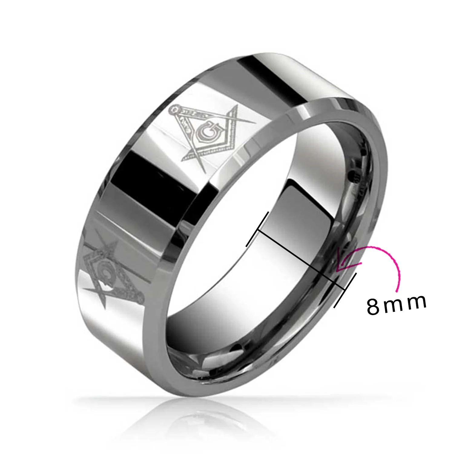 Square Compass Freemason Masonic Titanium Band Ring Silver Tone Comfort Fit 8MM - Image 6