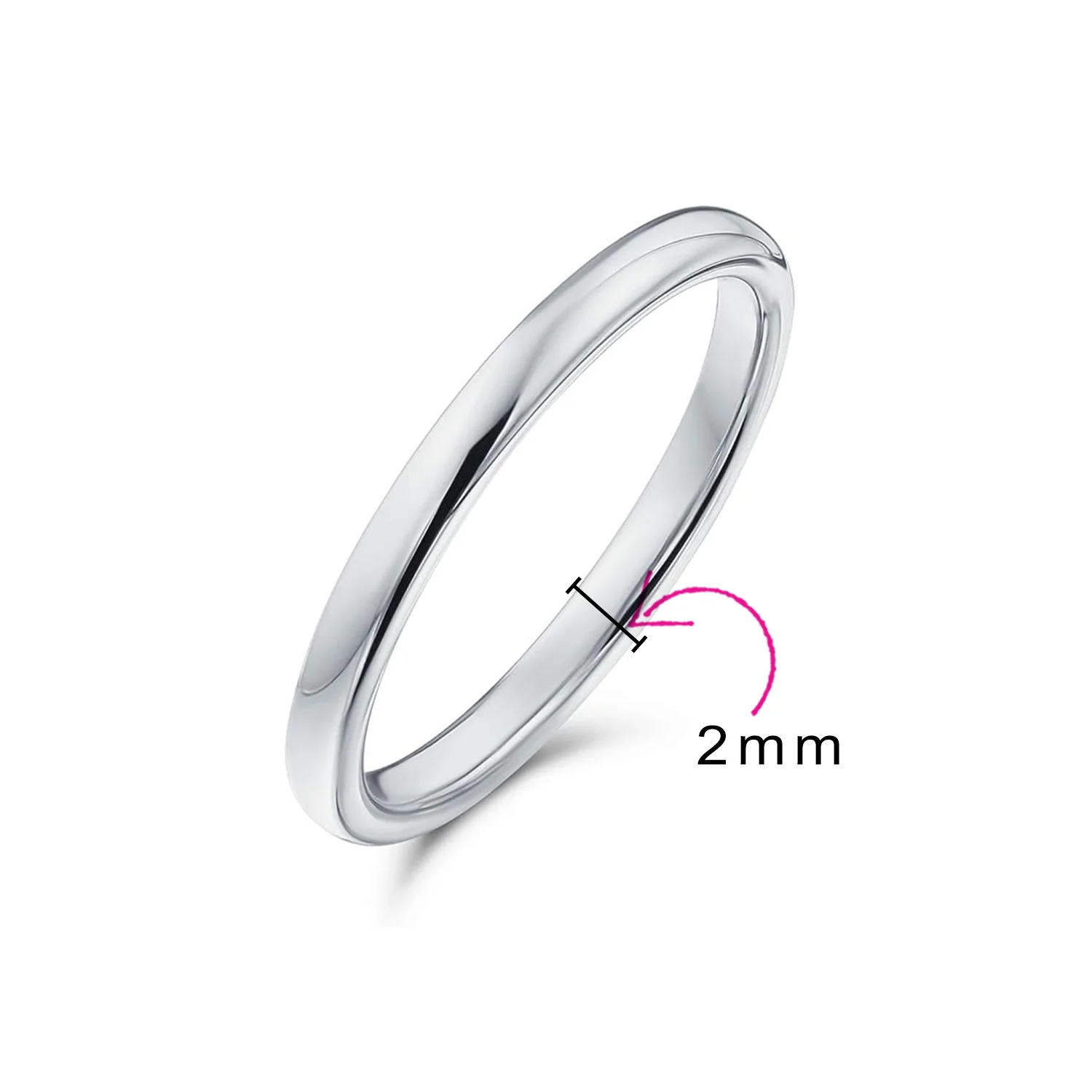 Thin 2MM Dome Wedding Band Ring Black Silver Rose Gold Titanium Comfort Fit - Image 12
