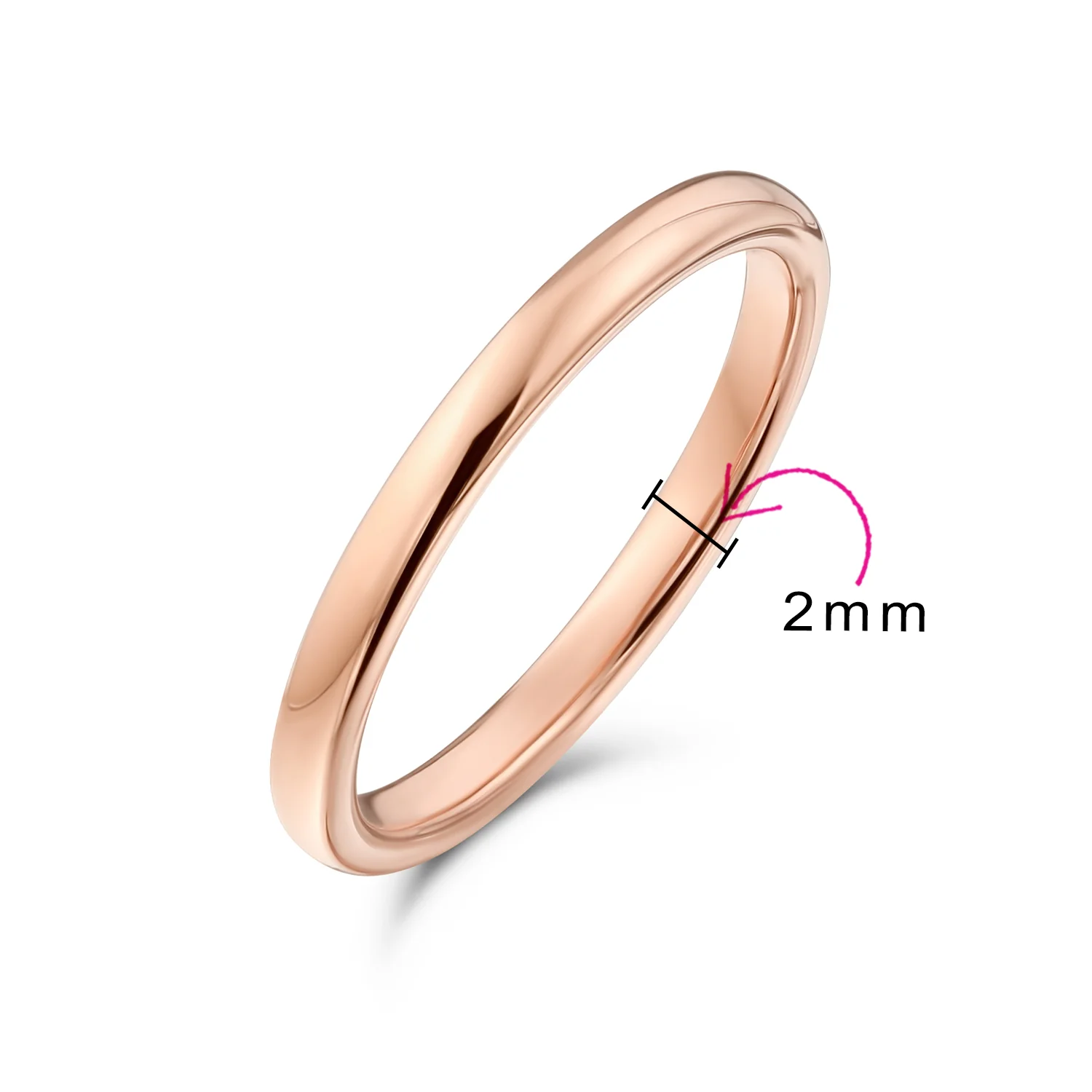 Thin 2MM Dome Wedding Band Ring Black Silver Rose Gold Titanium Comfort Fit - Image 13