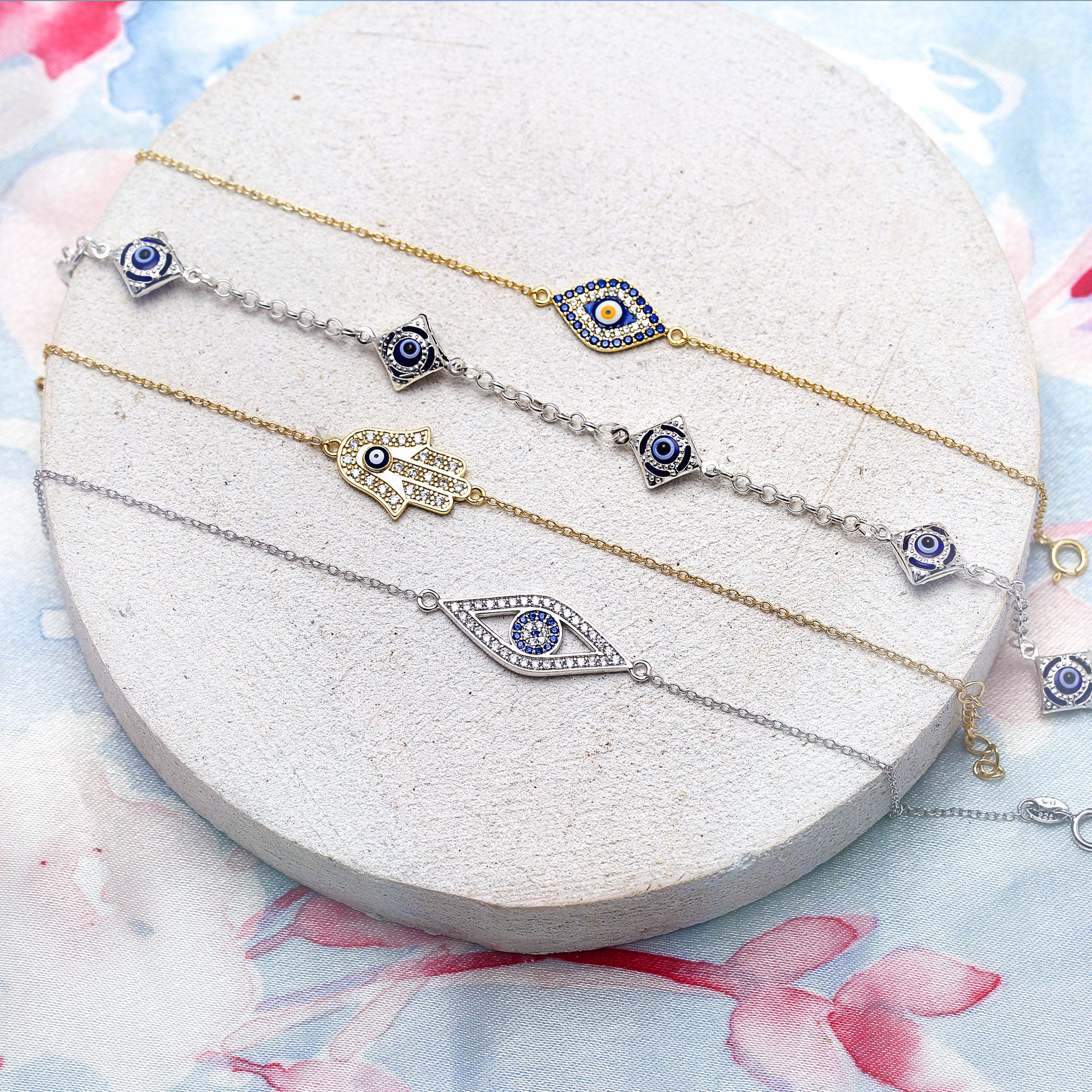 Turkish Amulet Evil Eye Chain Link Bracelet Gold Plated - Image 10