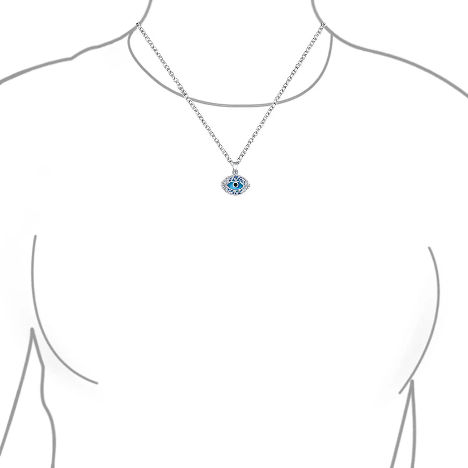 Turkish Nazar Blue Evil Eye Filigree Charm Pendant Necklace Sterling Silver - Image 3