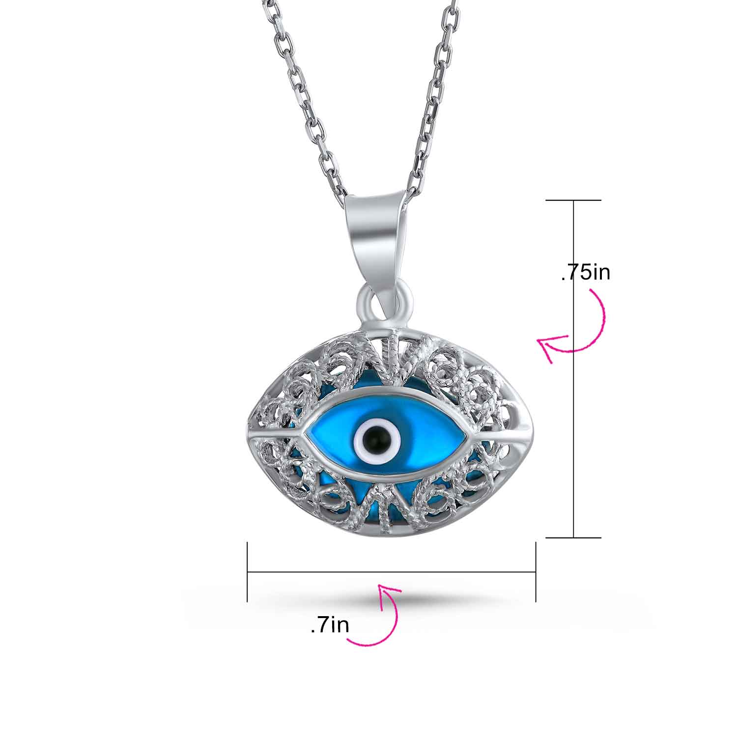 Turkish Nazar Blue Evil Eye Filigree Charm Pendant Necklace Sterling Silver - Image 6