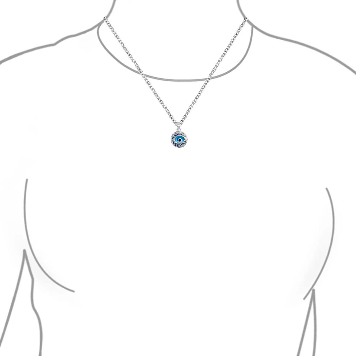 Spiritual Protection Amulet Round Circle Moving Floating Blue Evil Eye Filigree Charm Pendant Necklace Sterling Silver - Image 3