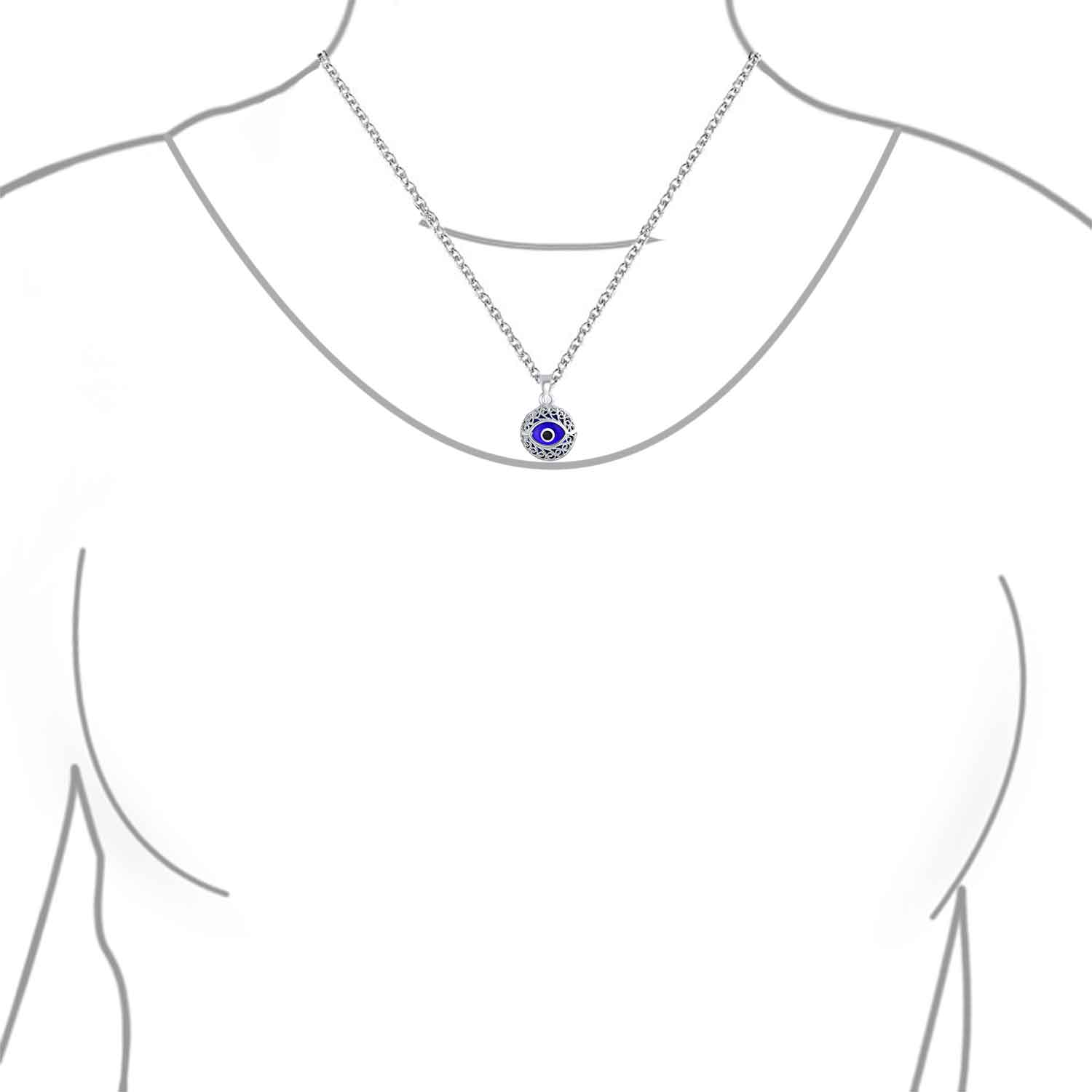 Spiritual Protection Amulet Round Circle Moving Floating Blue Evil Eye Filigree Charm Pendant Necklace Sterling Silver - Image 4