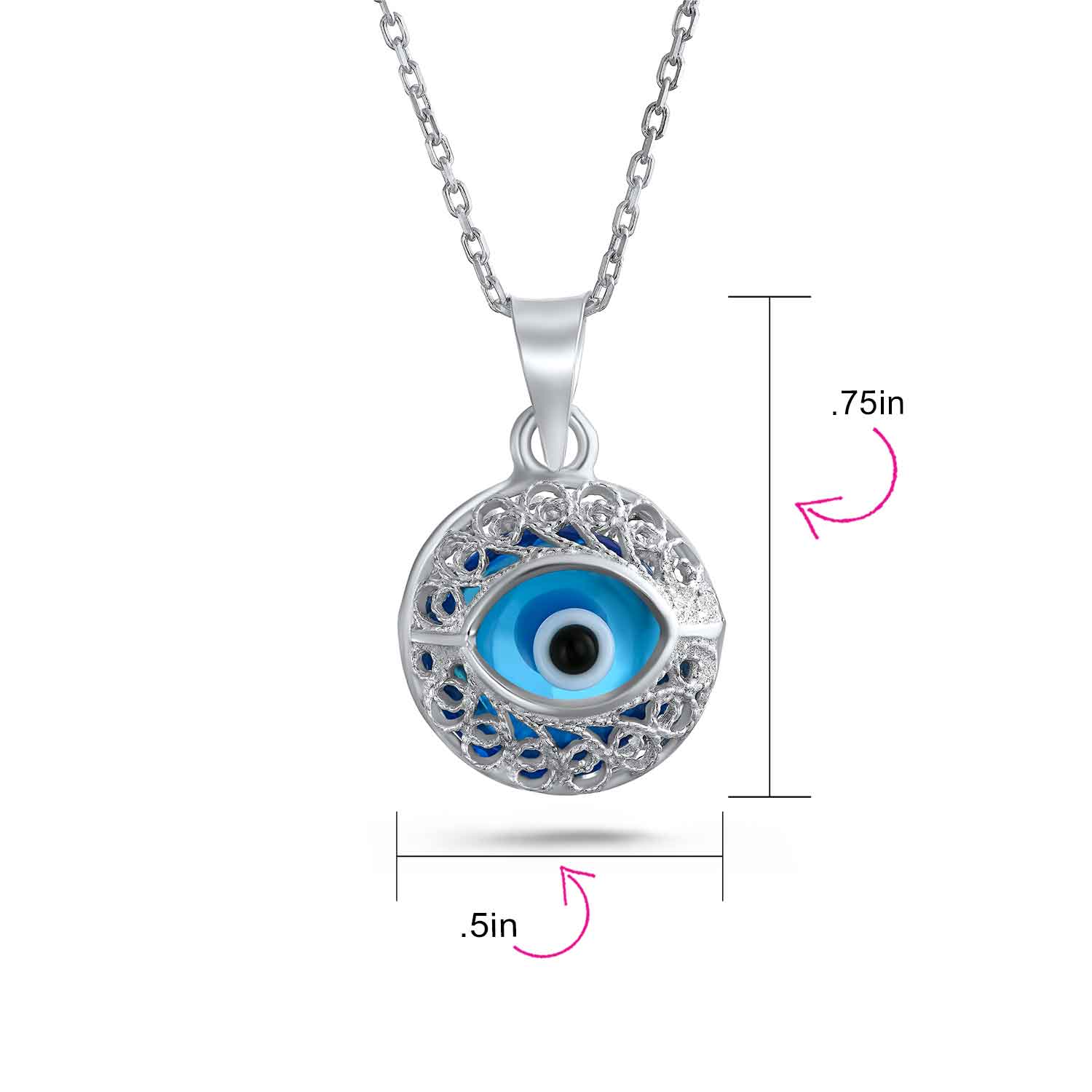Spiritual Protection Amulet Round Circle Moving Floating Blue Evil Eye Filigree Charm Pendant Necklace Sterling Silver - Image 5