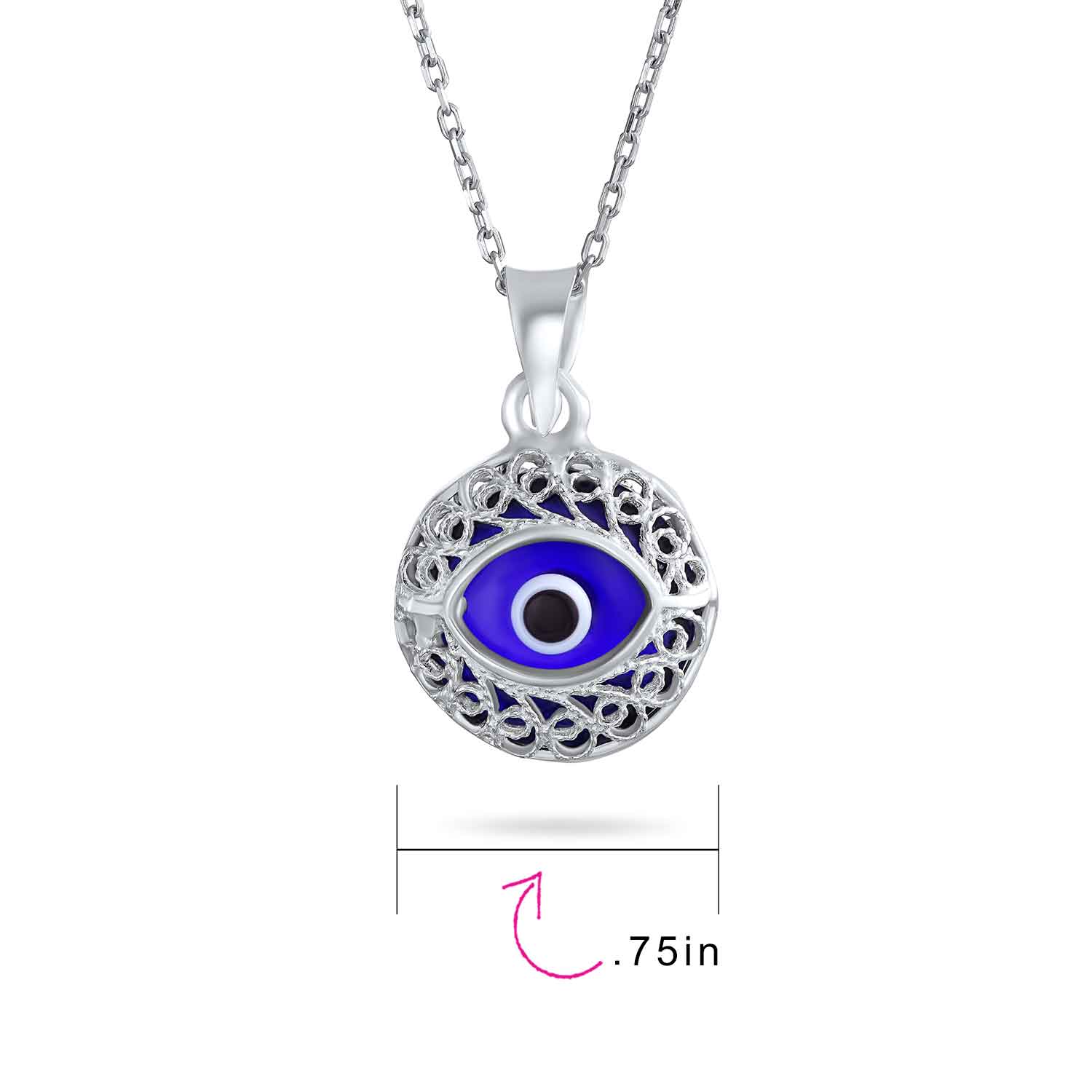 Spiritual Protection Amulet Round Circle Moving Floating Blue Evil Eye Filigree Charm Pendant Necklace Sterling Silver - Image 6