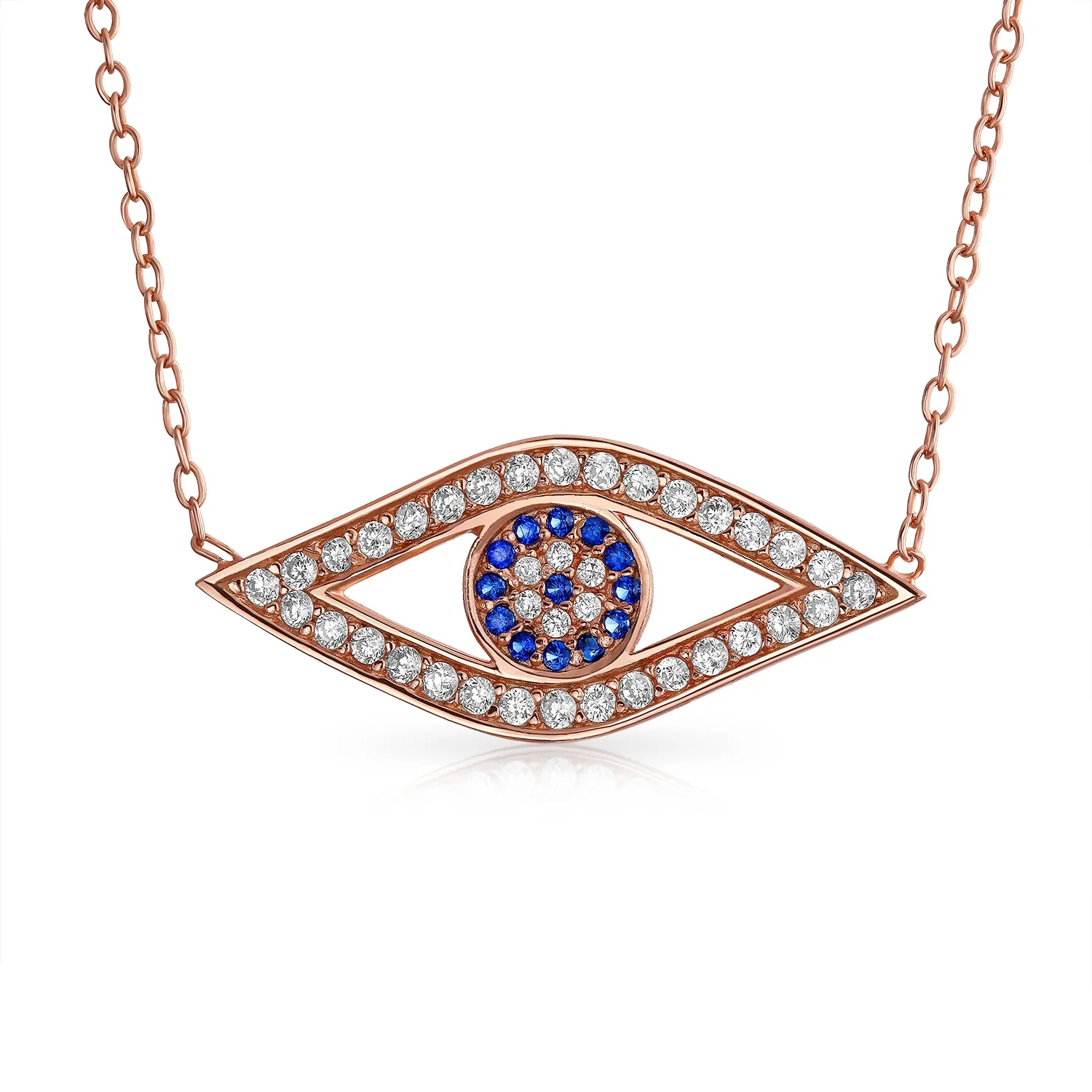 Turkish Blue Evil Eye Pendant Necklace with Pave CZ in Sterling Silver - Image 2