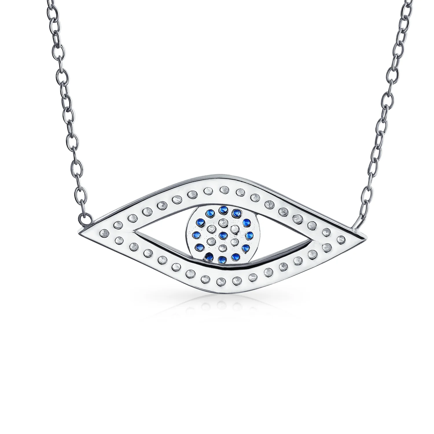 Turkish Blue Evil Eye Pendant Necklace with Pave CZ in Sterling Silver - Image 3