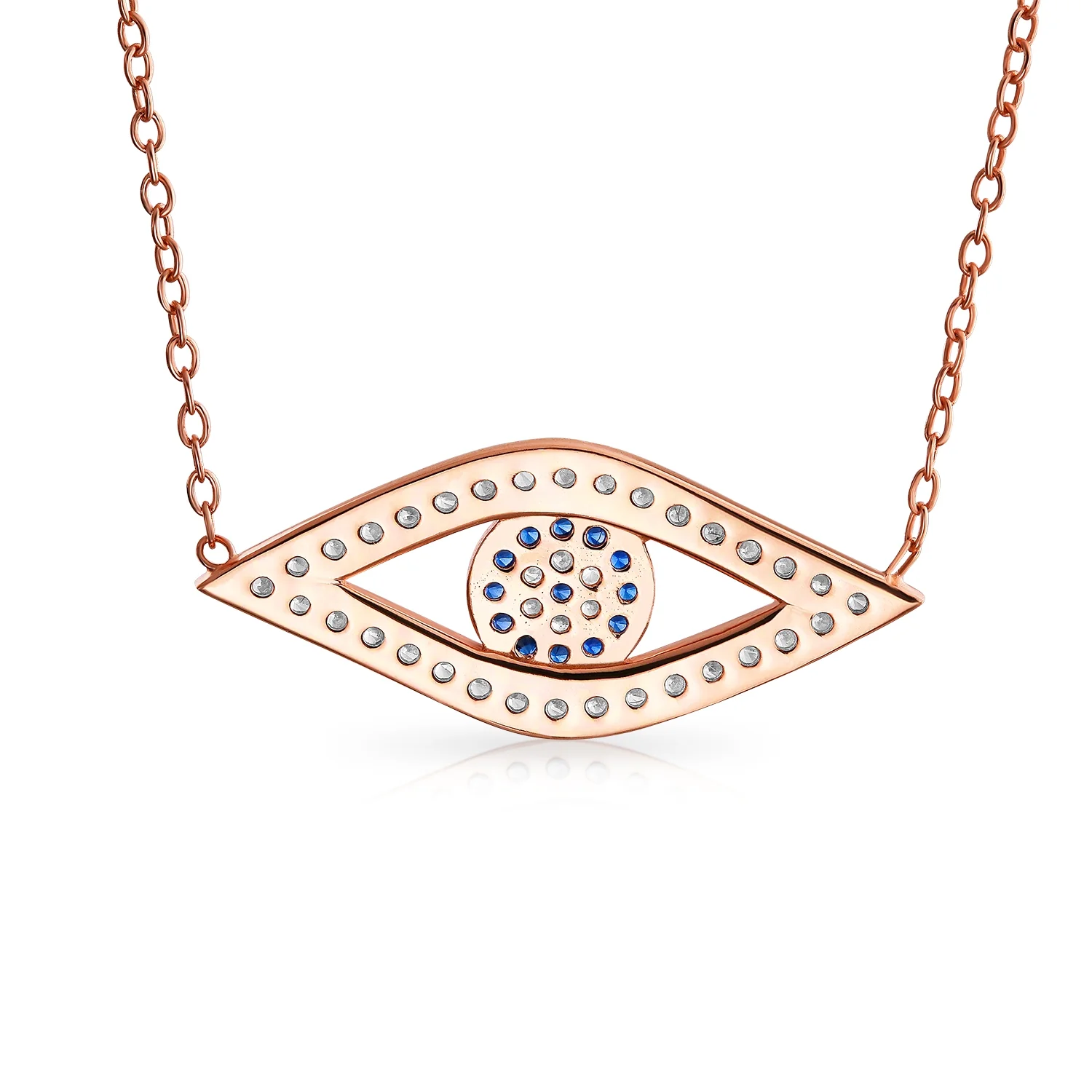 Turkish Blue Evil Eye Pendant Necklace with Pave CZ in Sterling Silver - Image 4