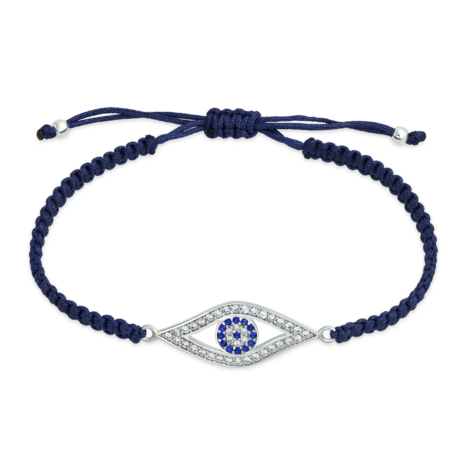 Turkish Blue Evil Eye Strand Bracelet with CZ Accents and Blue Braided Cord