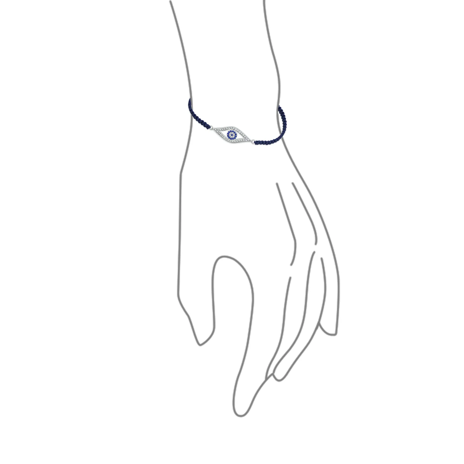Turkish Blue Evil Eye Strand Bracelet with CZ Accents and Blue Braided Cord - Image 2