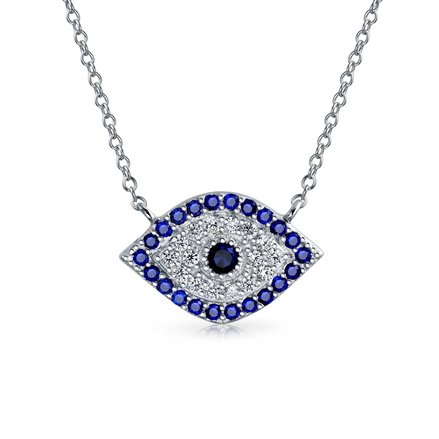 Spiritual Protection Amulet Evil Eye Pendant Station Necklace .925 Sterling Silver