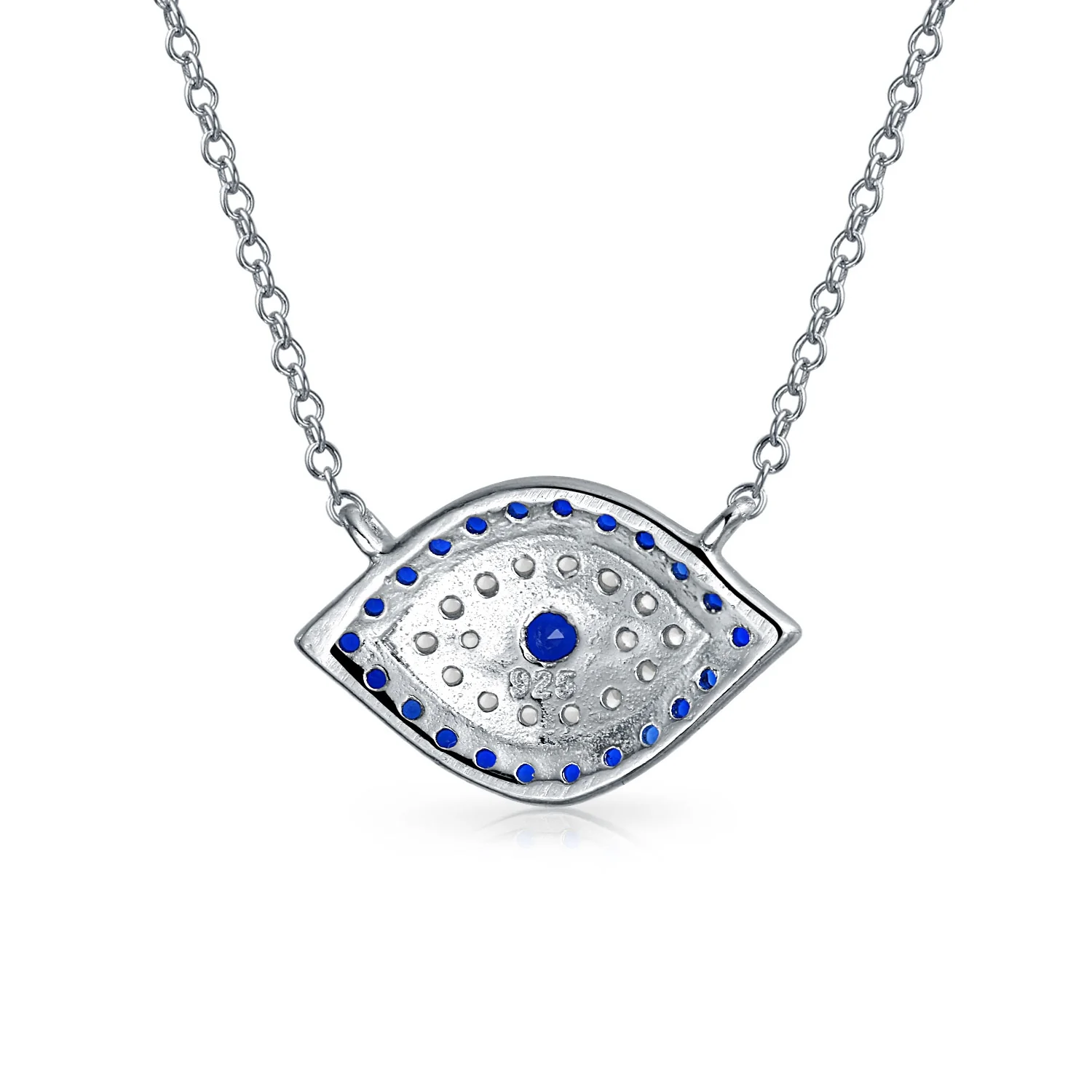 Spiritual Protection Amulet Evil Eye Pendant Station Necklace .925 Sterling Silver - Image 2