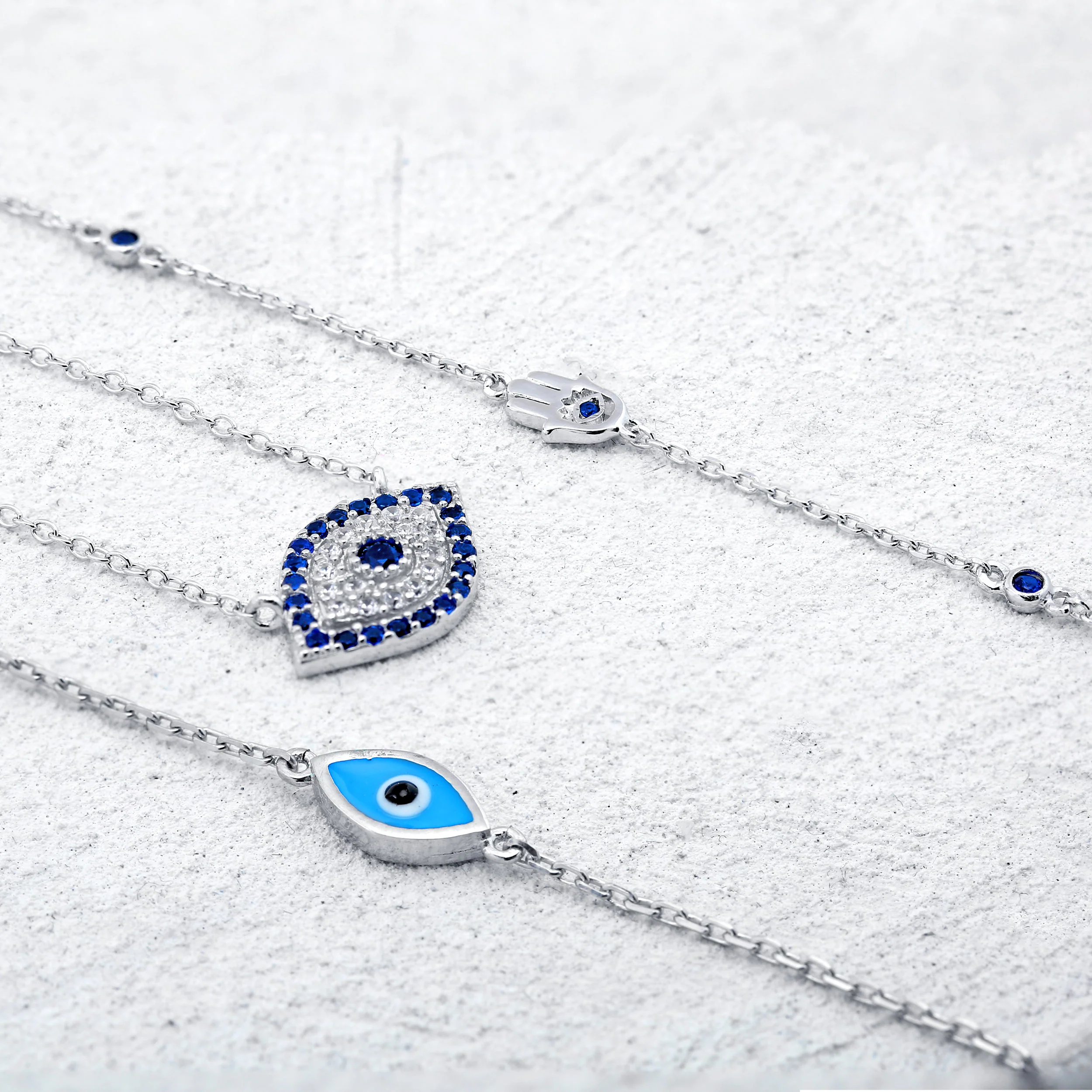 Spiritual Protection Amulet Evil Eye Pendant Station Necklace .925 Sterling Silver - Image 5