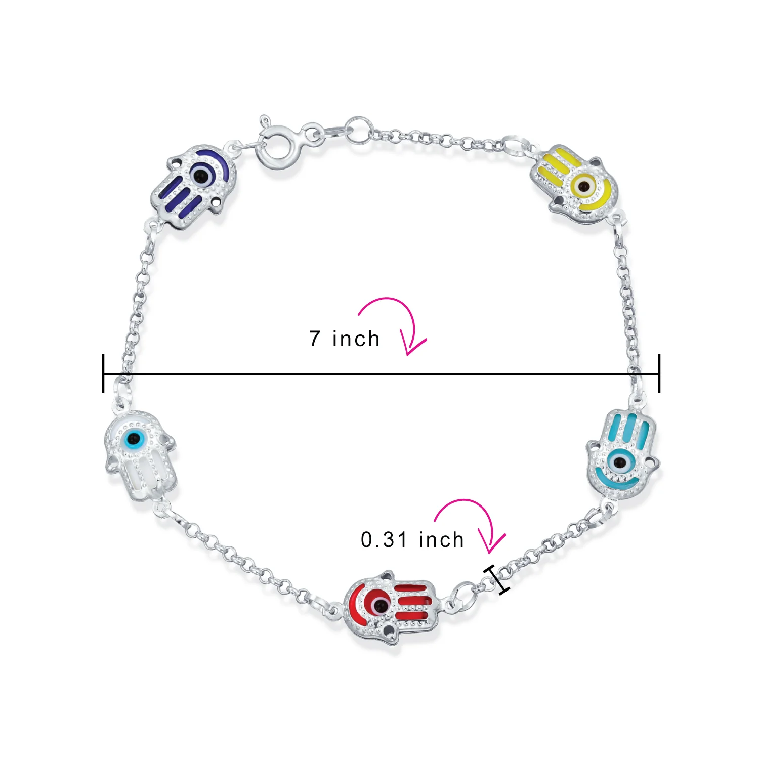 Turkish Colorful Evil Eye Hamsa Hand Charm Bracelet Sterling Silver - Image 3