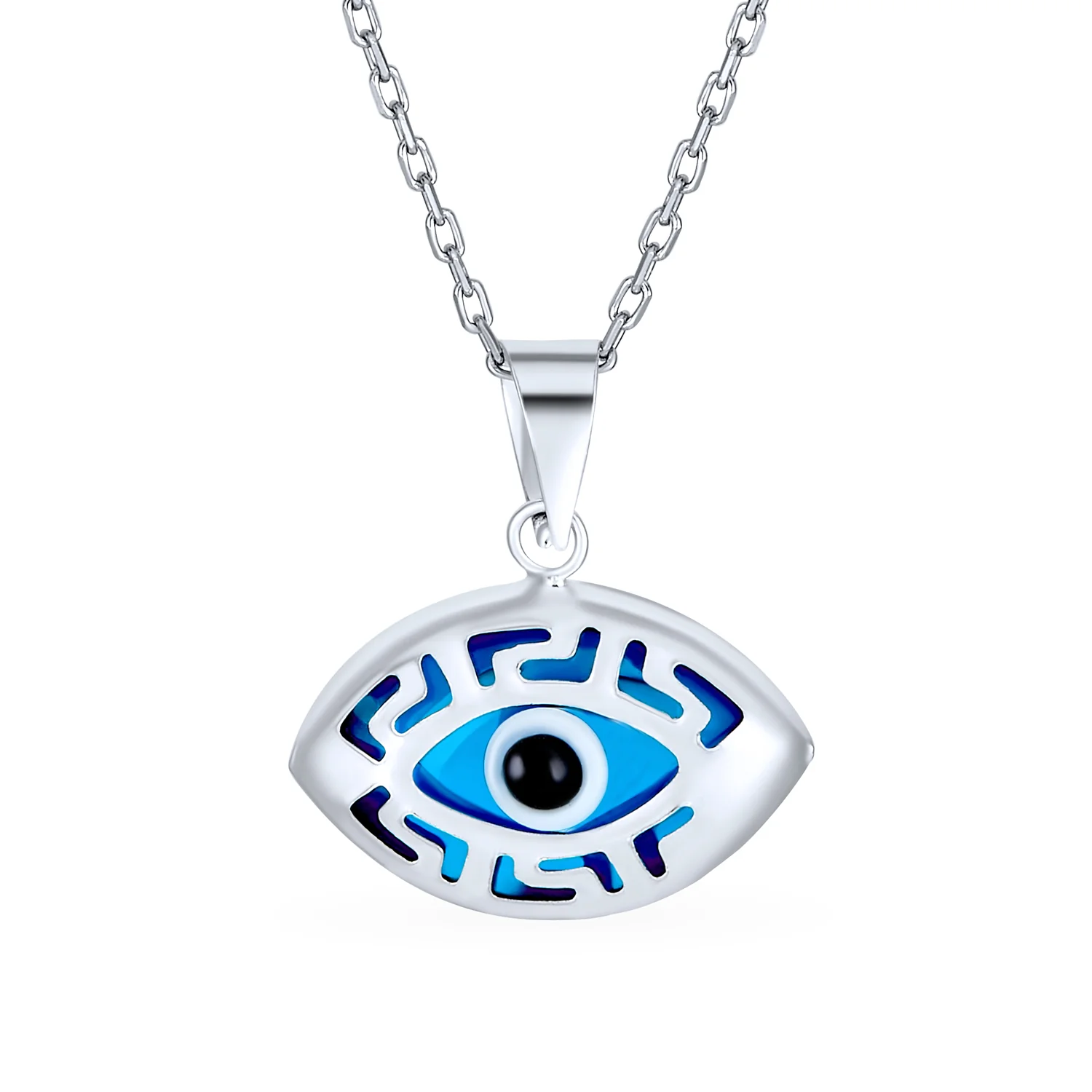 Turkish Evil Eye Filigree Charm Pendant Necklace in Sterling Silver Protection