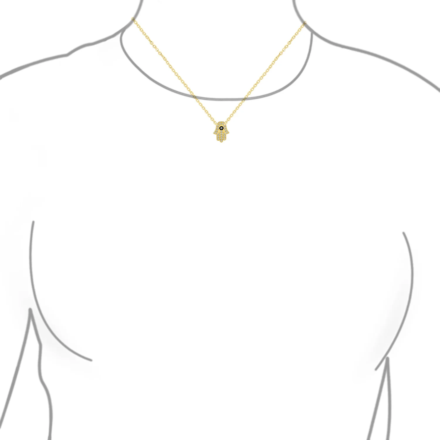 Turkish Evil Eye Hamsa Hand Pendant Necklace 14K Gold Plated Cubic Zirconia - Image 3