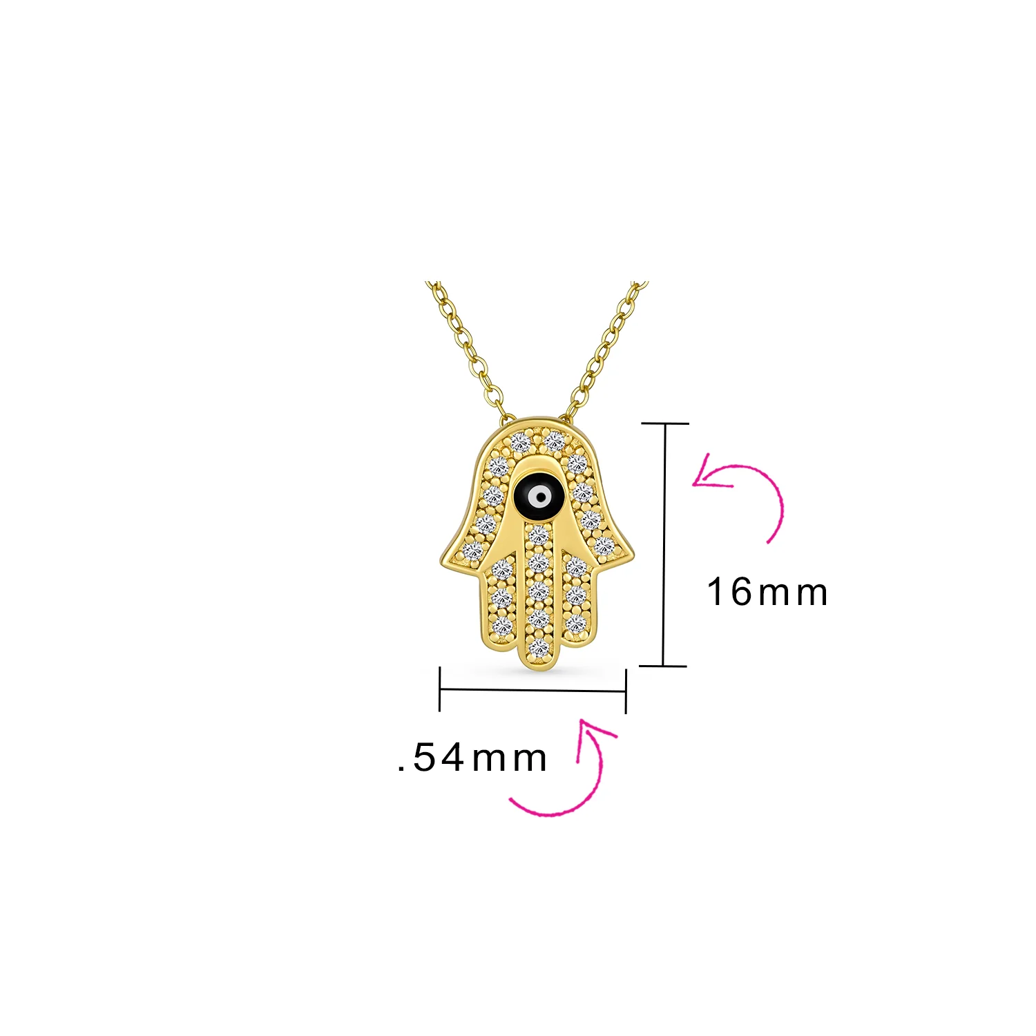 Turkish Evil Eye Hamsa Hand Pendant Necklace 14K Gold Plated Cubic Zirconia - Image 4