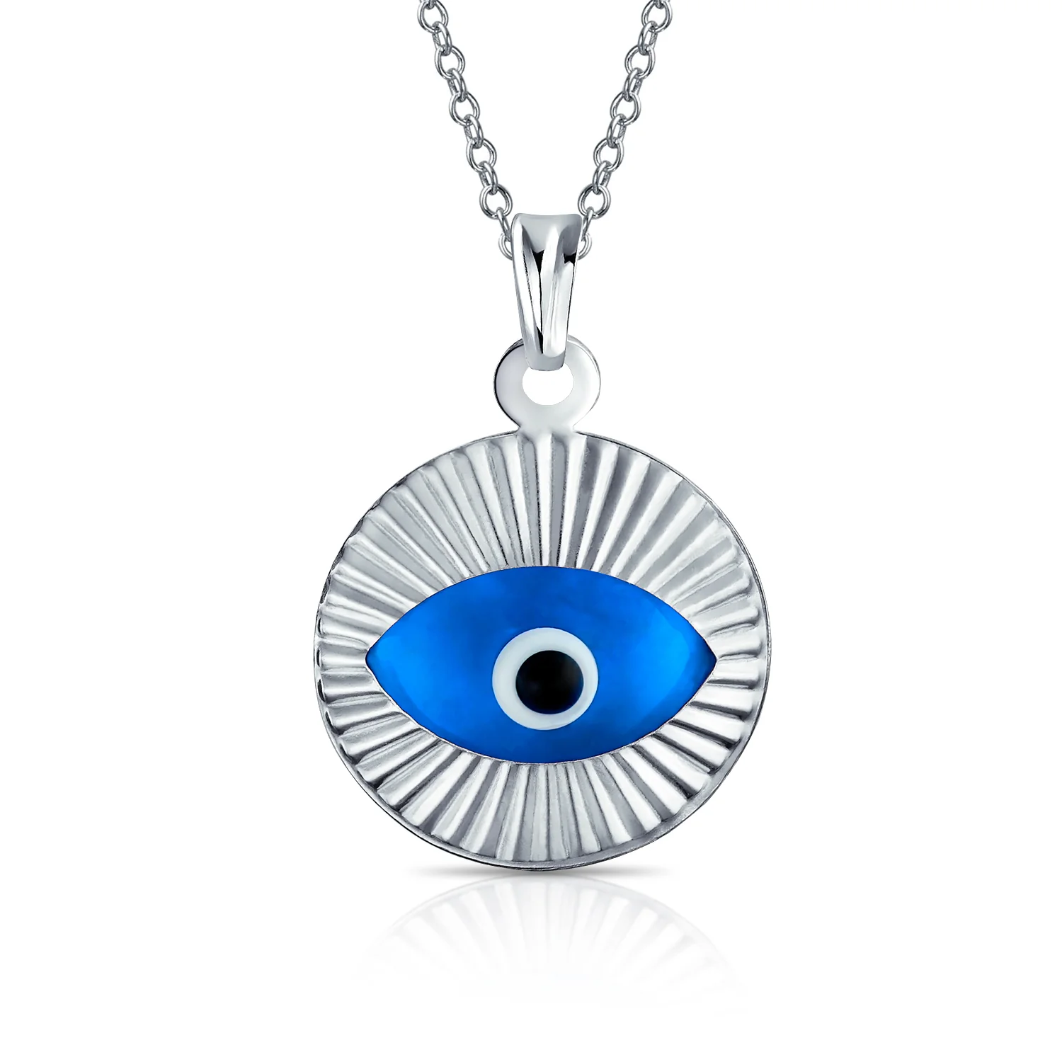 Turkish Round Circle Evil Eye Charm Pendant Necklace Rose Gold Sterling Silver