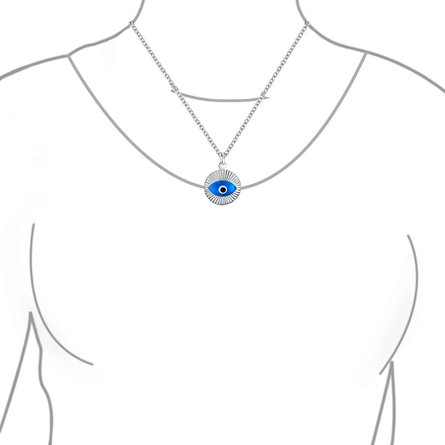 Turkish Round Circle Evil Eye Charm Pendant Necklace Rose Gold Sterling Silver - Image 2