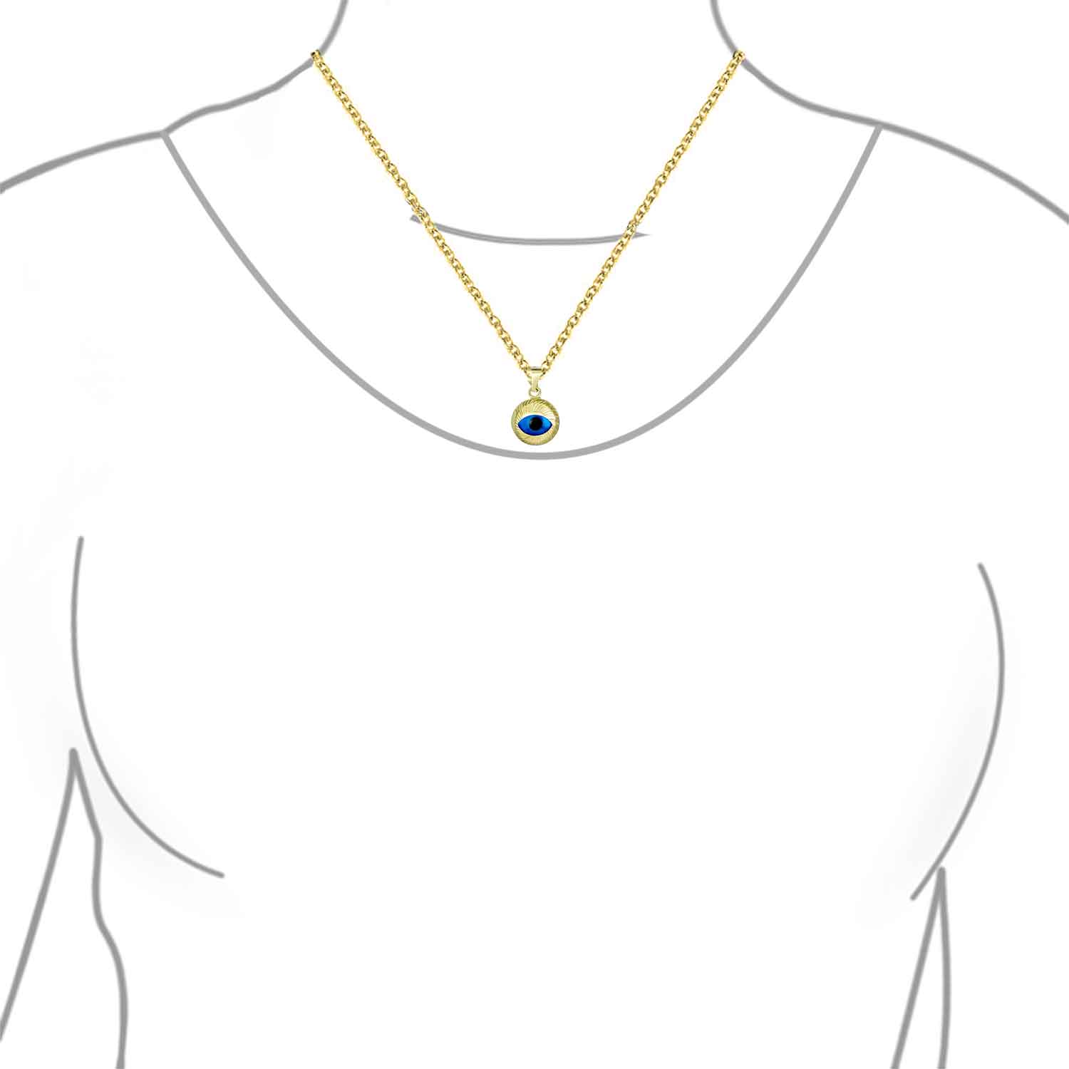 Turkish Spiritual Round 3D 14K Gold Evil Eye Necklace Pendant Charm - Image 3