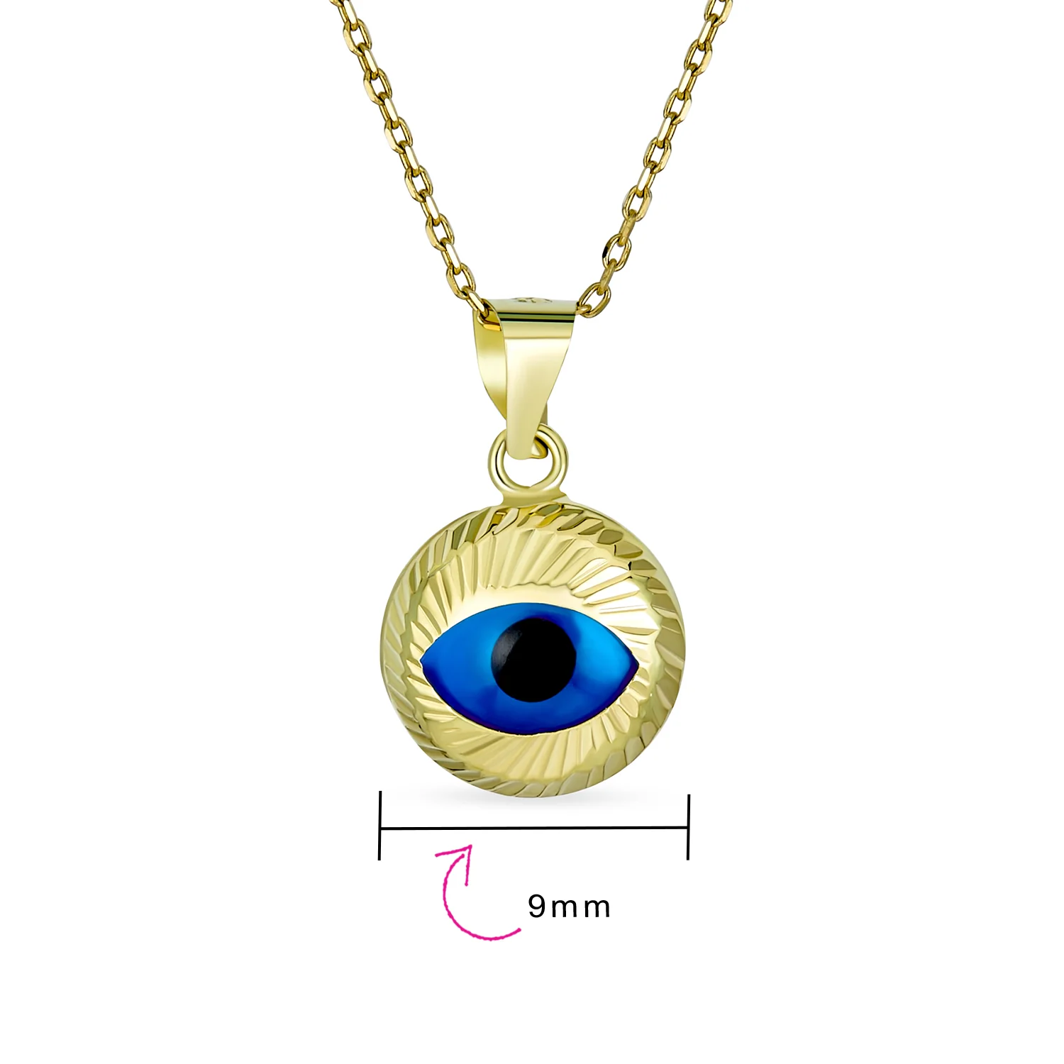 Turkish Spiritual Round 3D 14K Gold Evil Eye Necklace Pendant Charm - Image 4