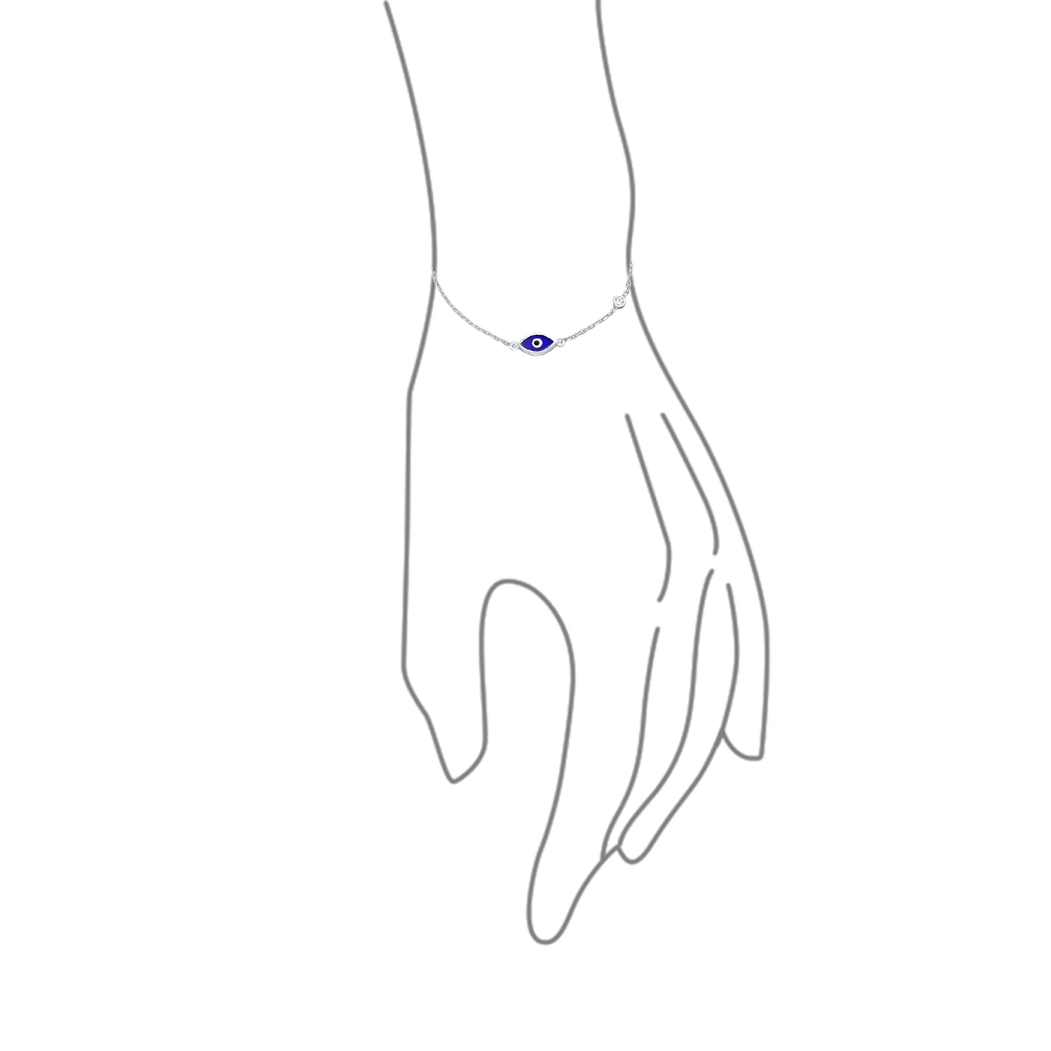 Tiny Simple Turkish Evil Eye Charm Bracelet Accent CZ Sterling Silver - Image 4